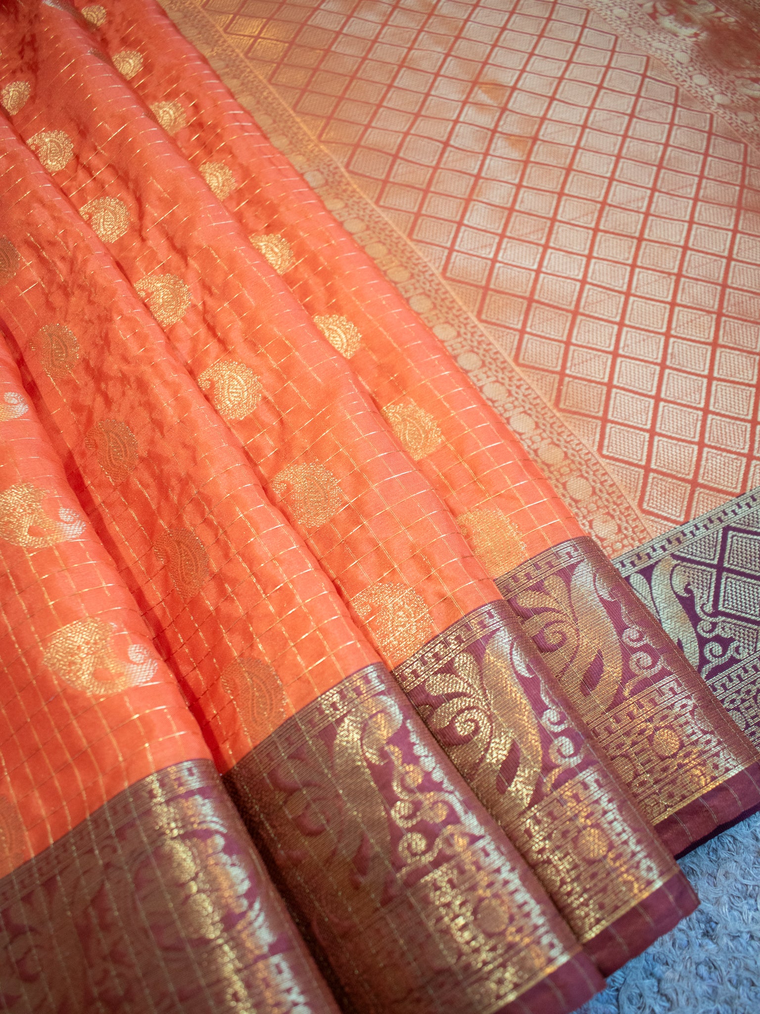 Banarasi Cotton Silk Saree With Contrast Border- Orange
