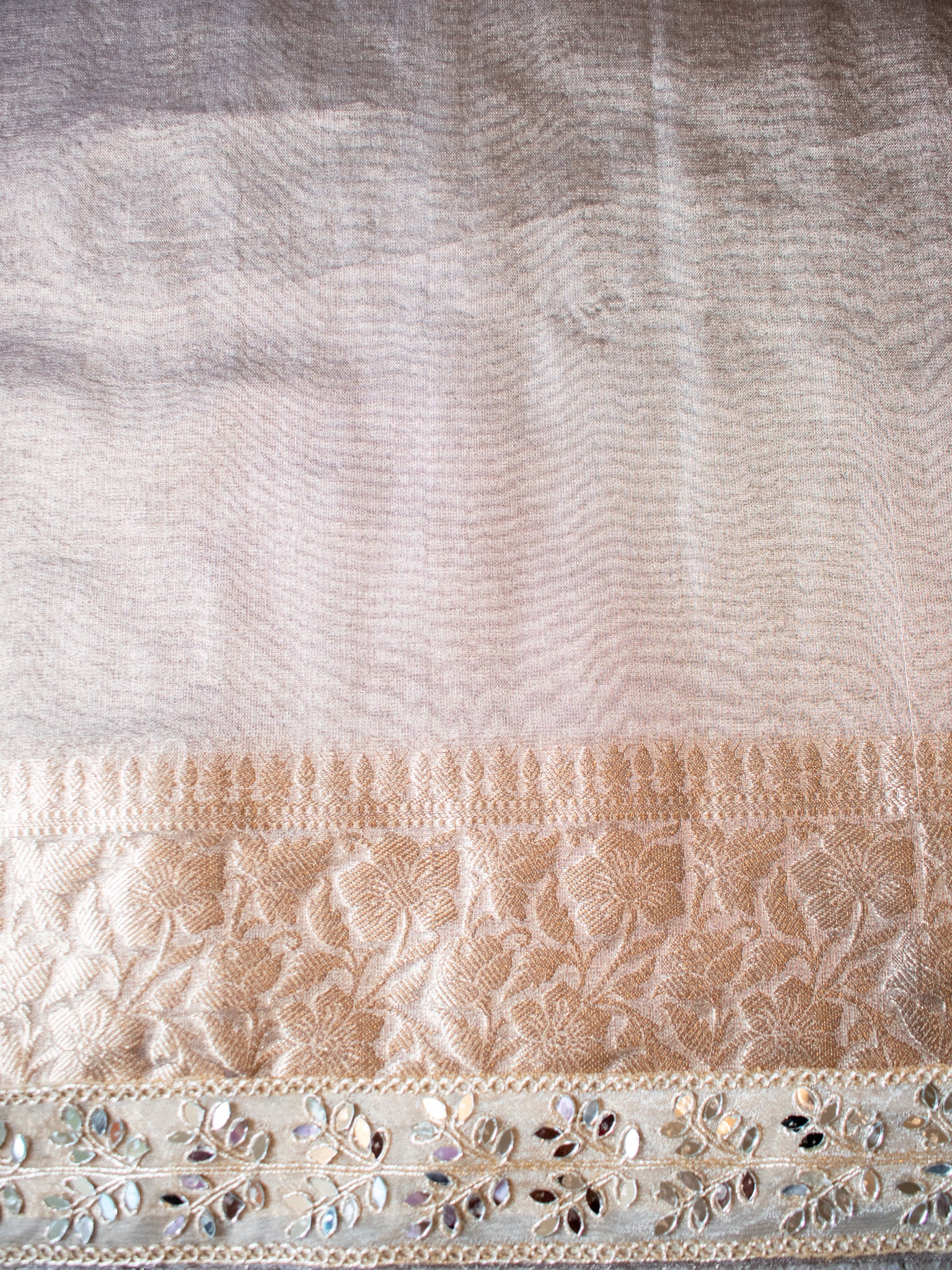 Banarasi Tissue Saree With Lace Border - Grey