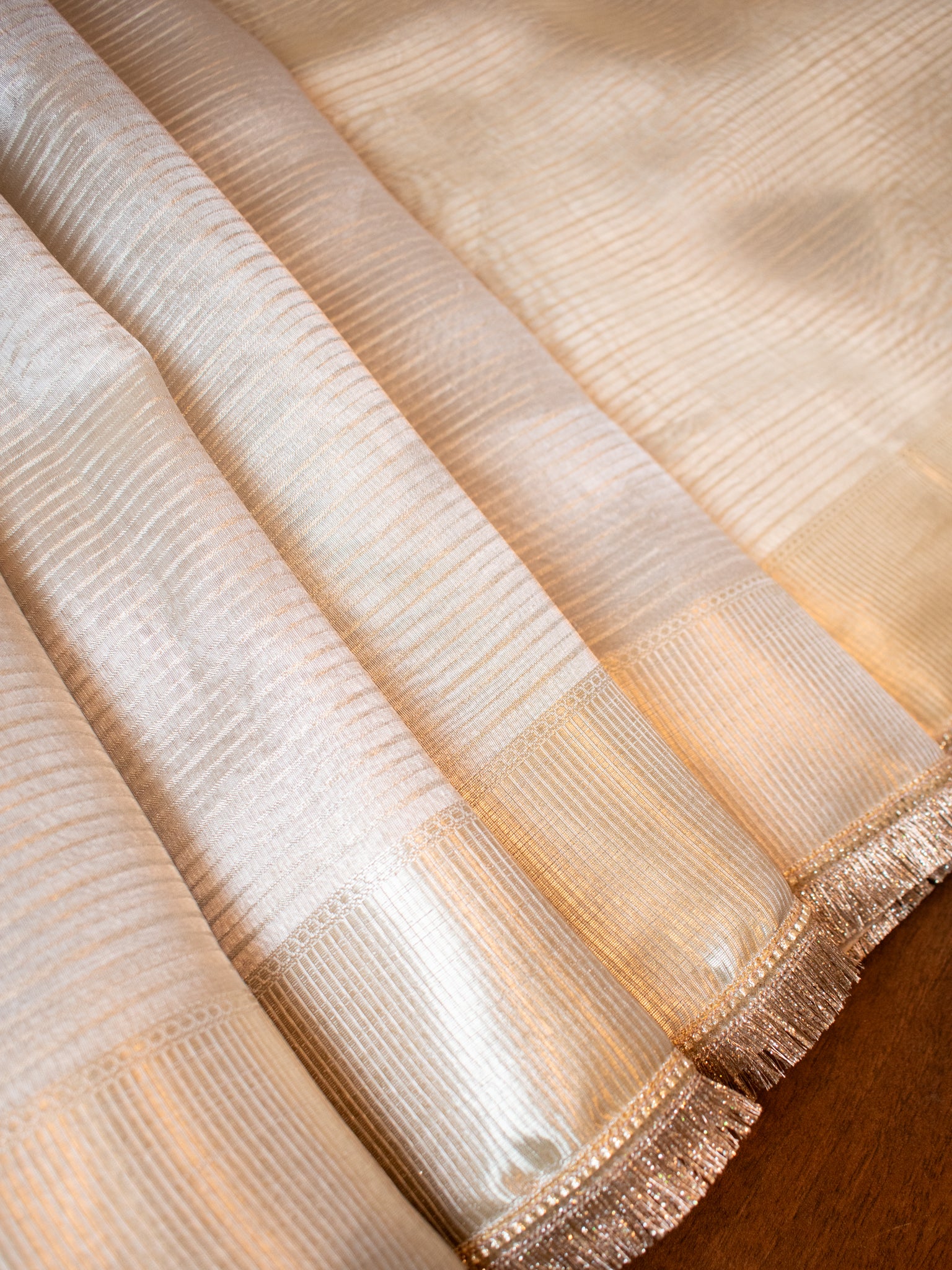 Banarasi Tissue Saree with Lace Border- Silver
