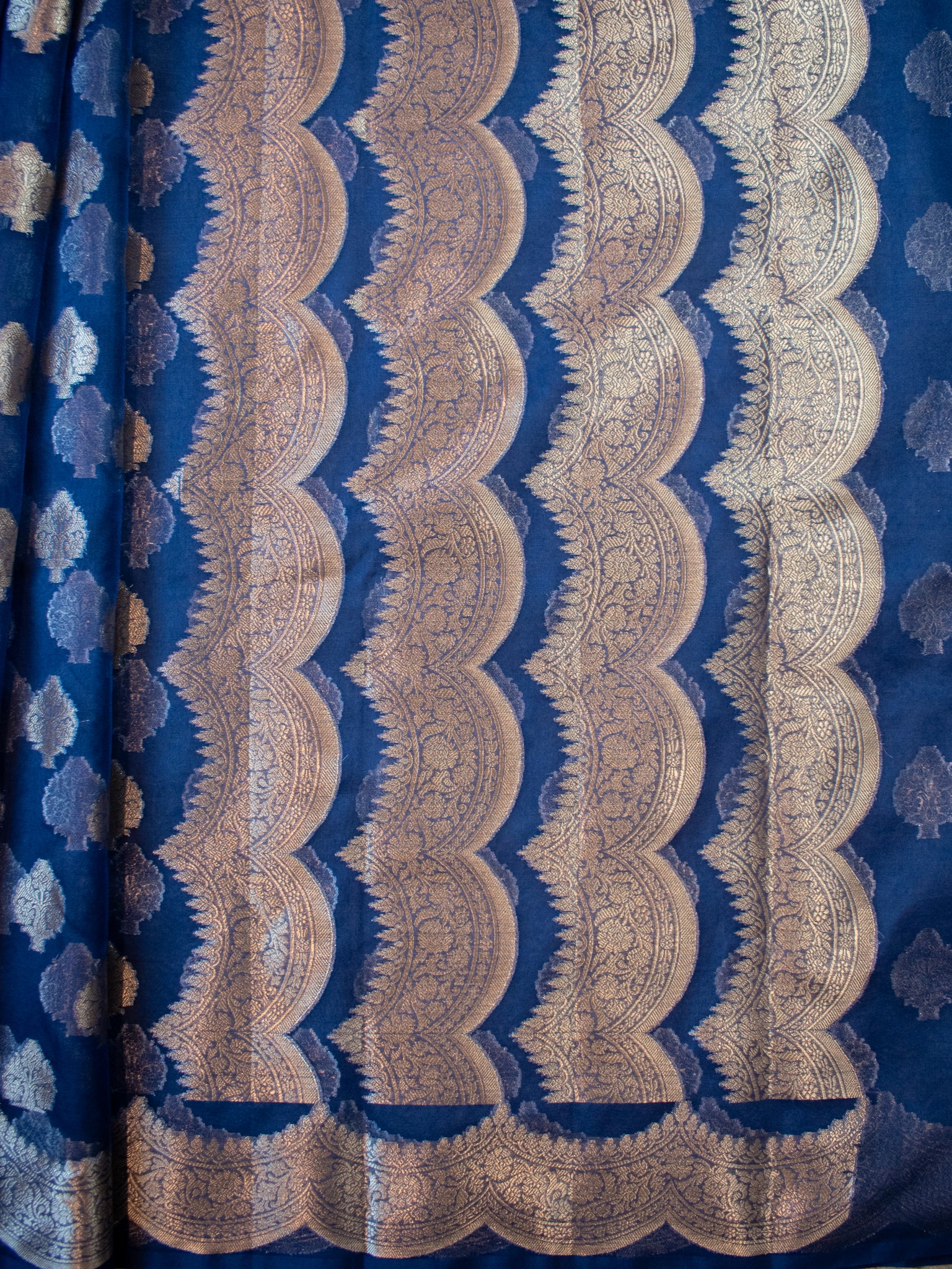 Banarasi Organza Saree With Zari Buta & Border- Blue
