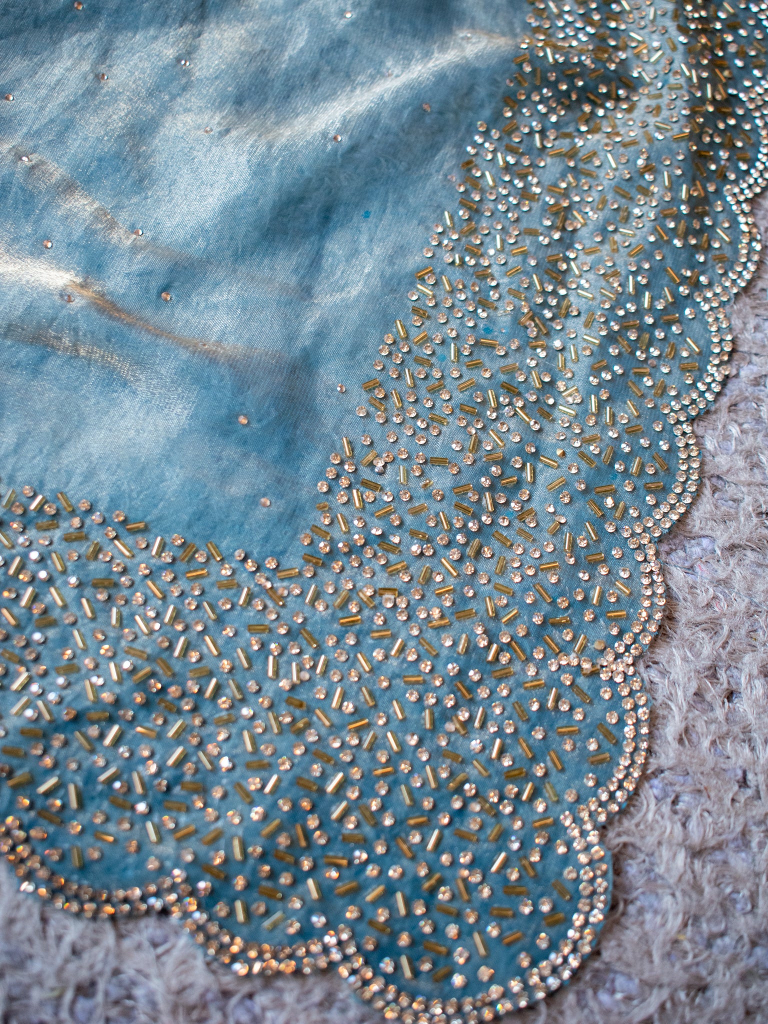 Tissue Sequin Saree - Blue