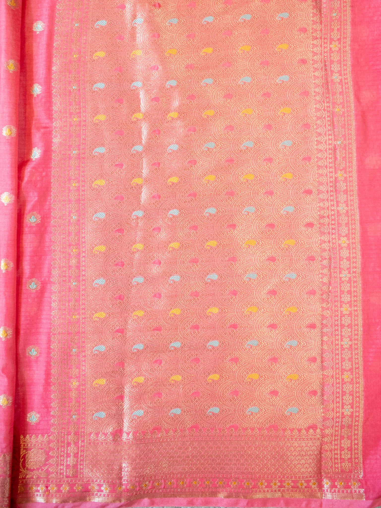 Banarasi Semi Silk Saree With Zari Weaving & Border-Pink