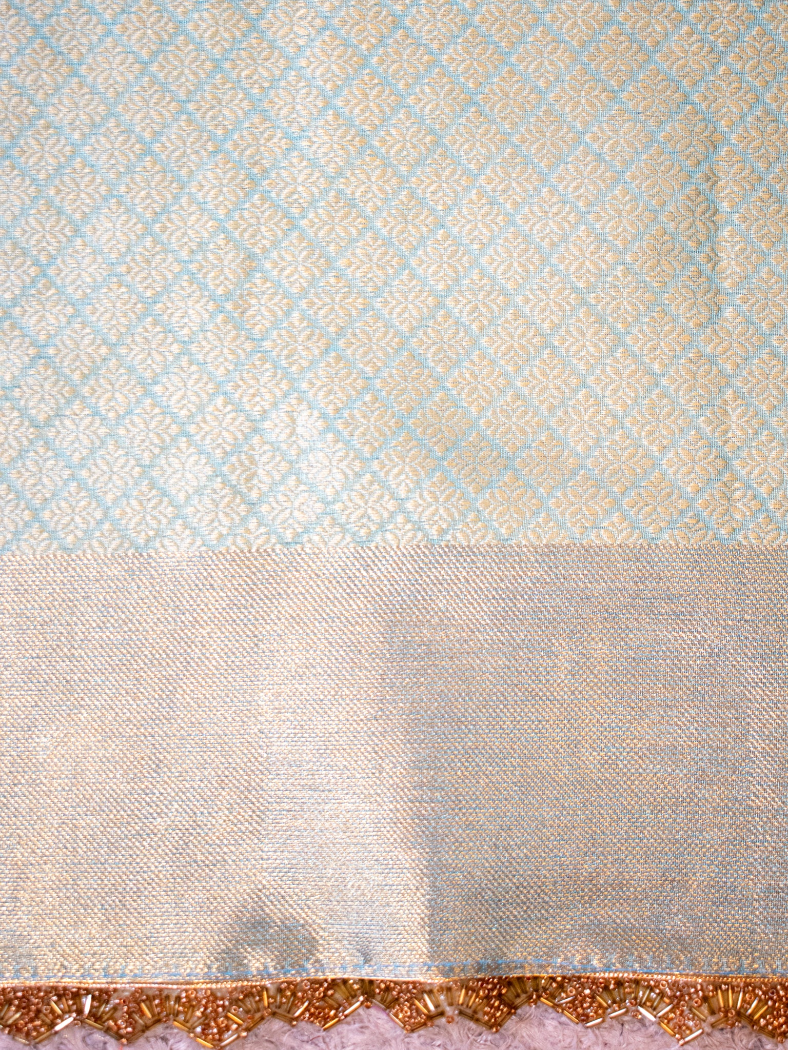 Banarasi Tissue Saree With Lace Border - Aqua Blue