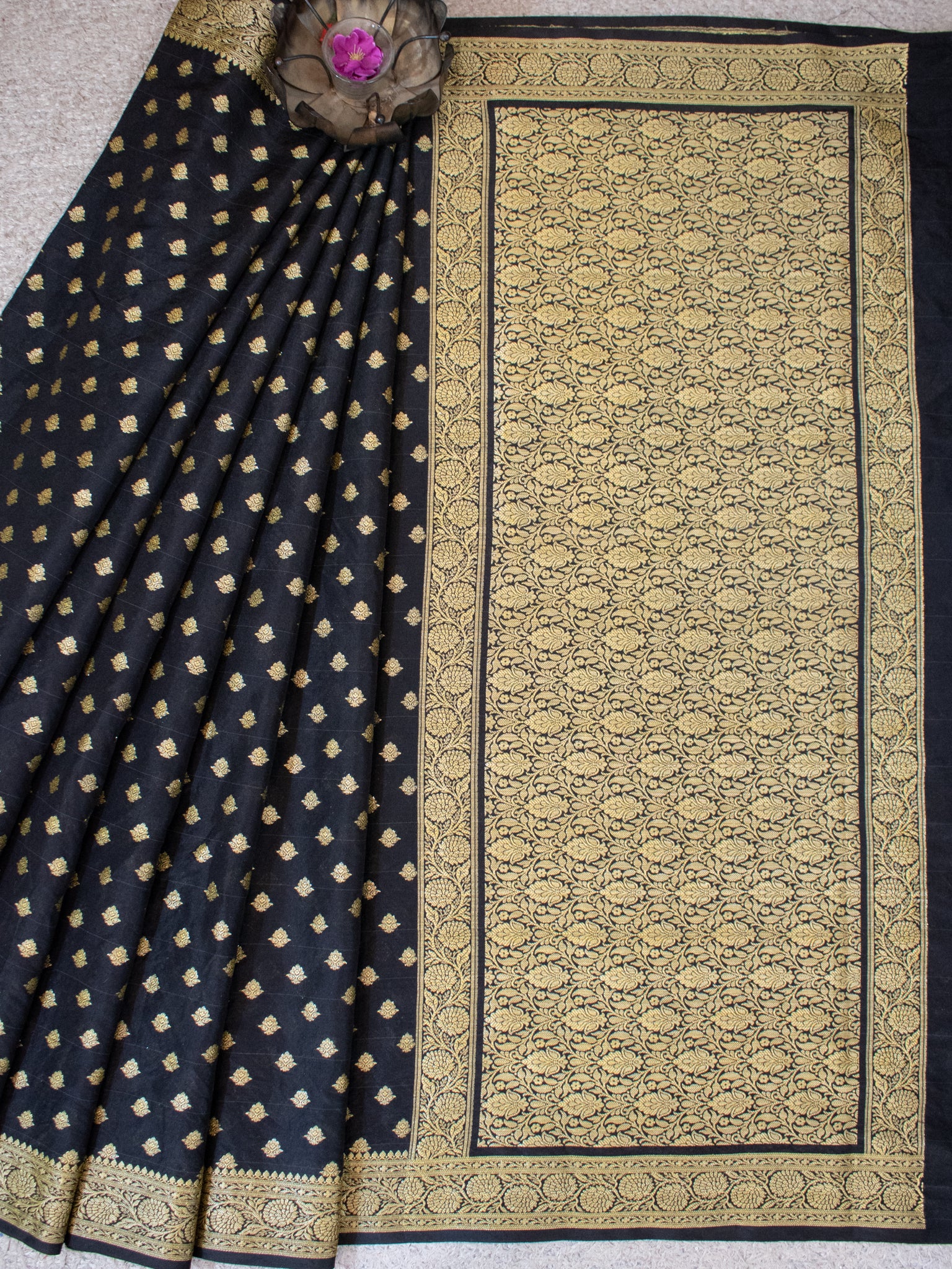 Banarasi Semi Georgette Saree With Resham Weaving- Black