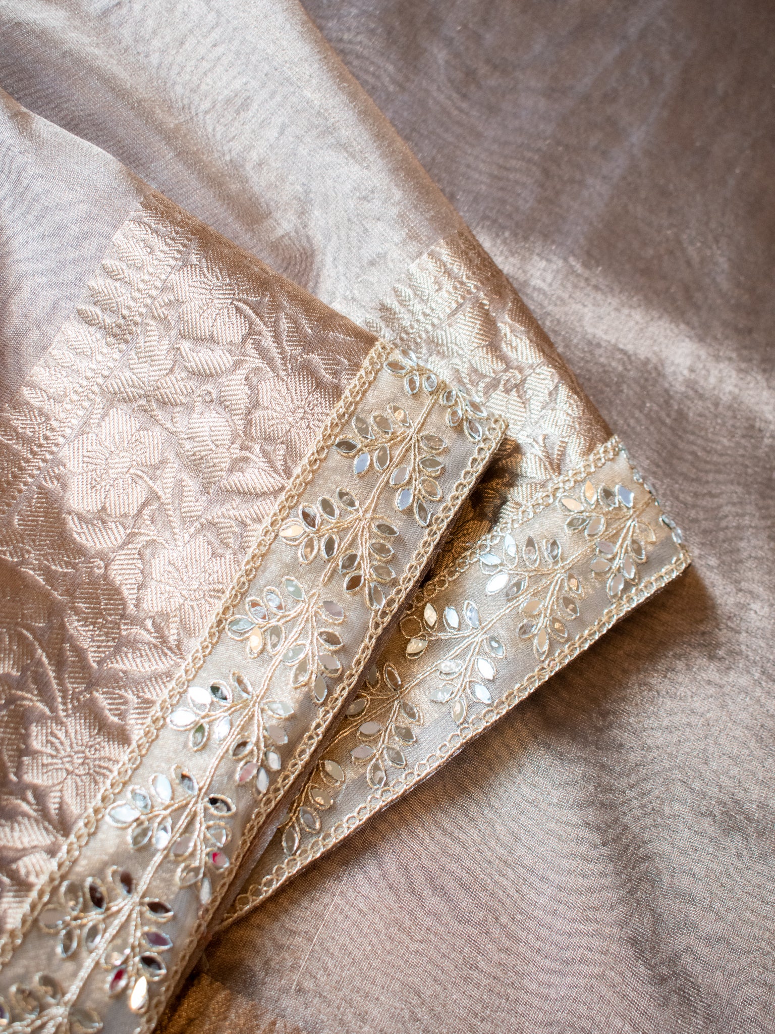 Banarasi Tissue Saree With Lace Border - Grey