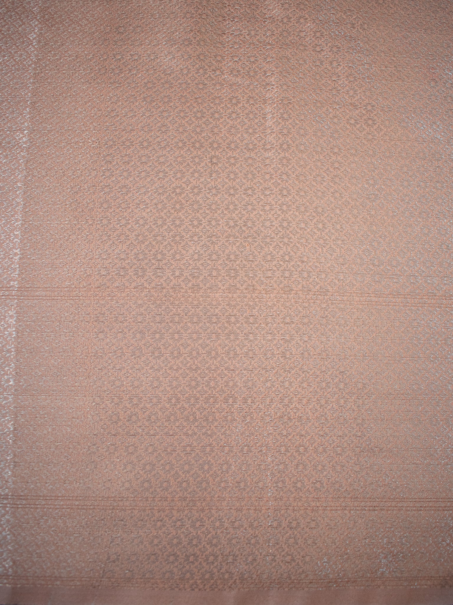 Banarasi Cotton Silk Saree With Silver Zari Buti Weaving & Border - Peach