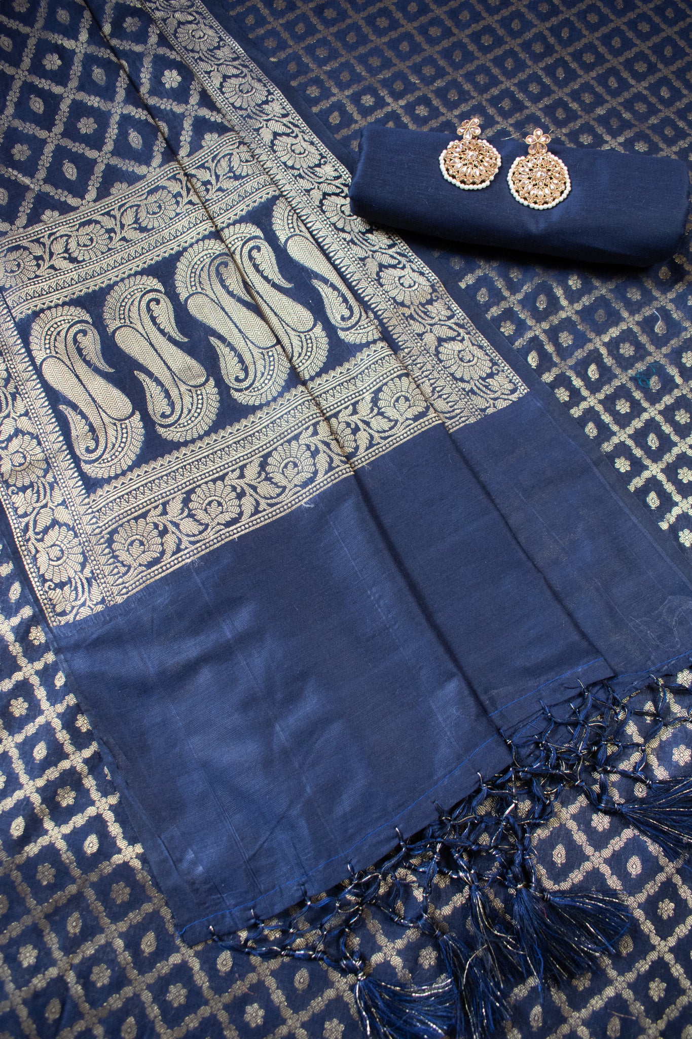 Banarasi Cotton Silk Zari Weaving Salwar Kameez Material-Blue