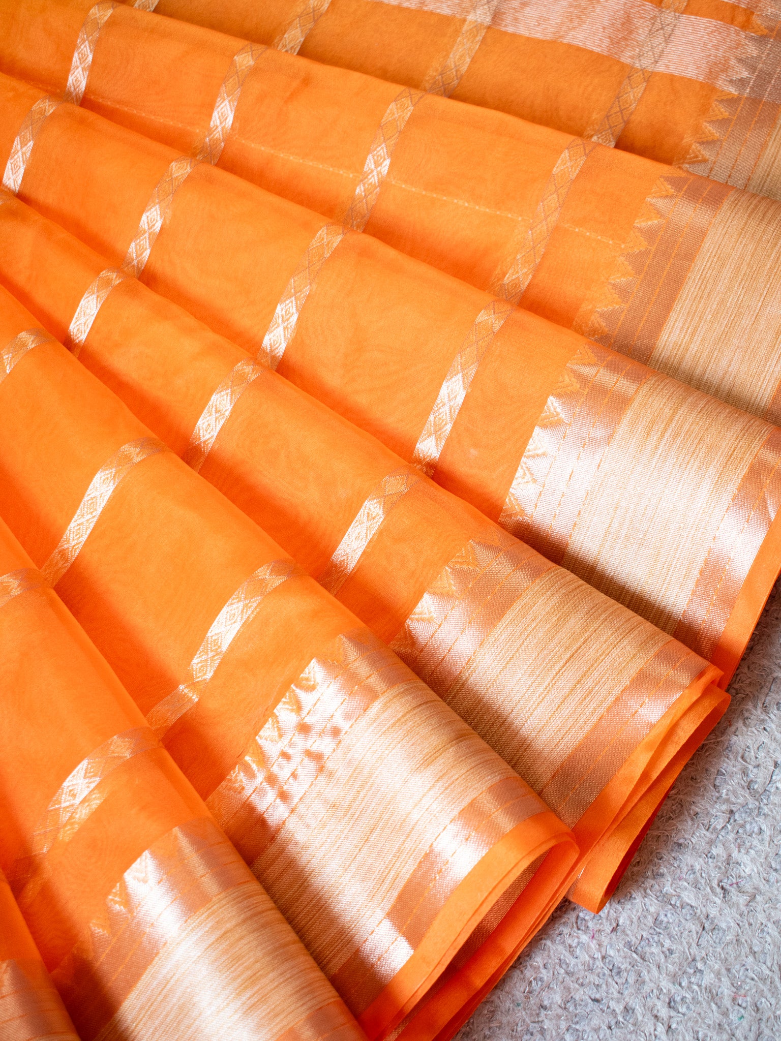 Banarasi Shaded Organza Saree With Zari Weaving-Orange & Yellow