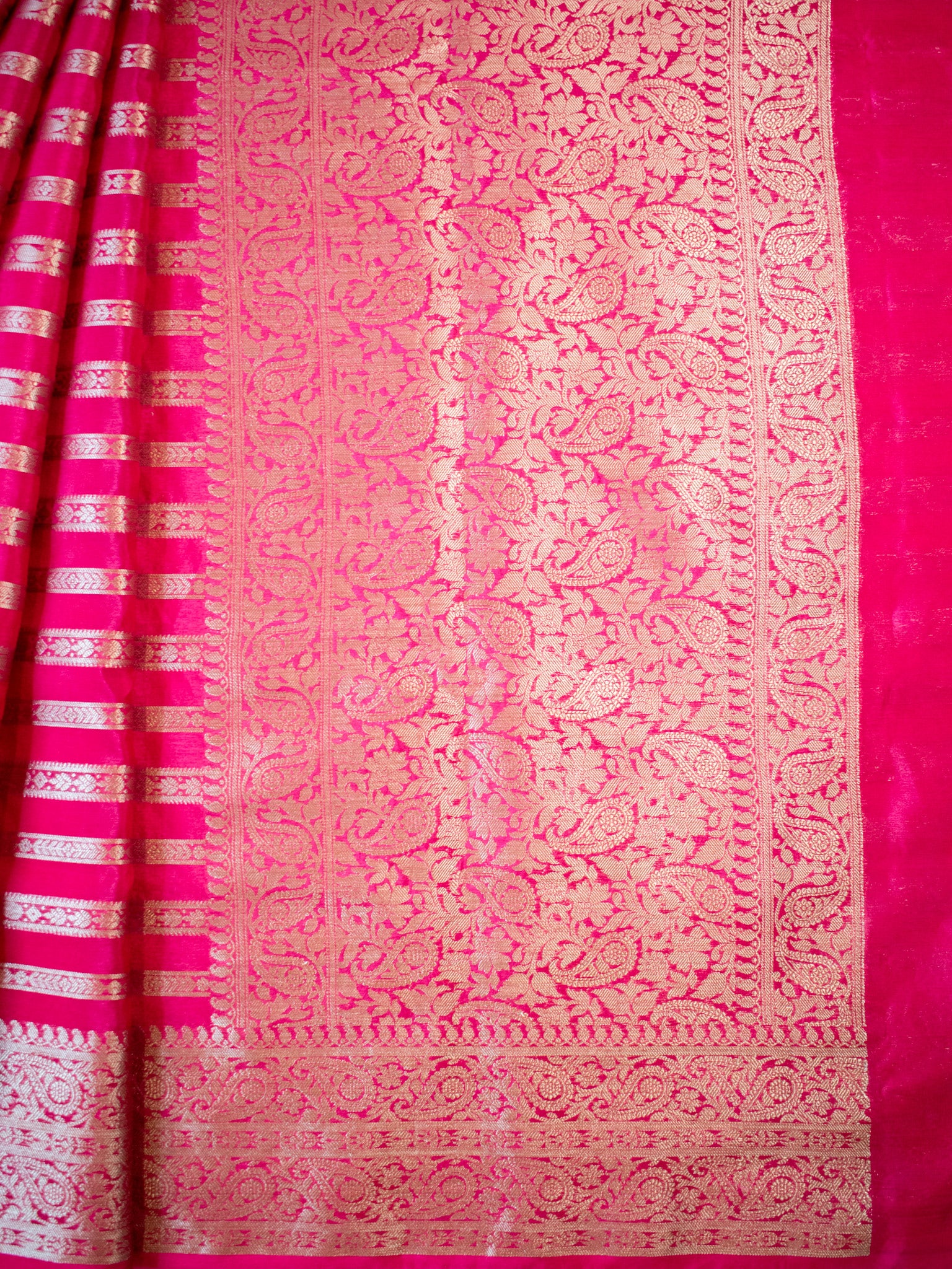 Banarasi Cotton Silk Saree With Copper Zari Border-Pink