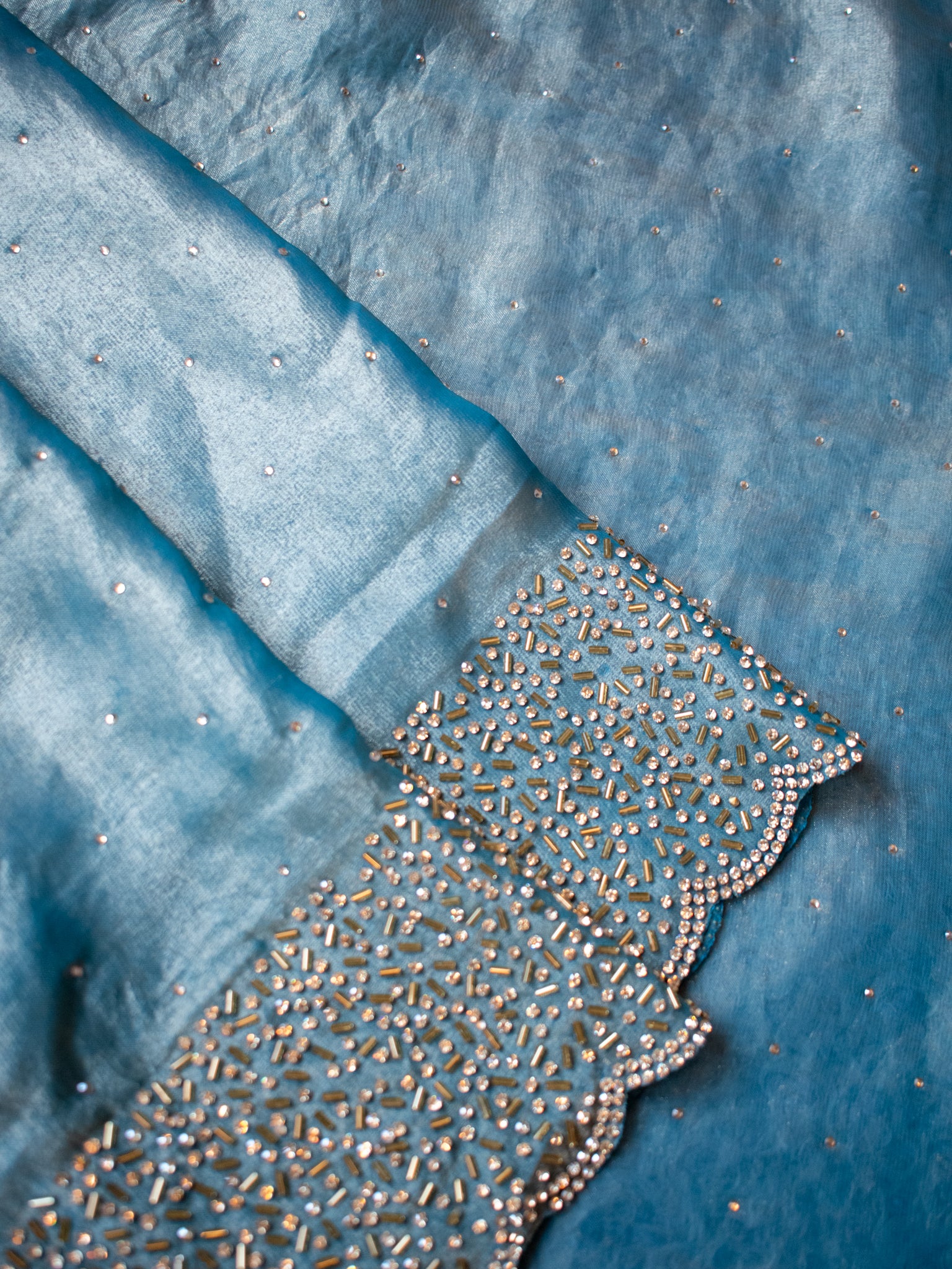 Tissue Sequin Saree - Blue