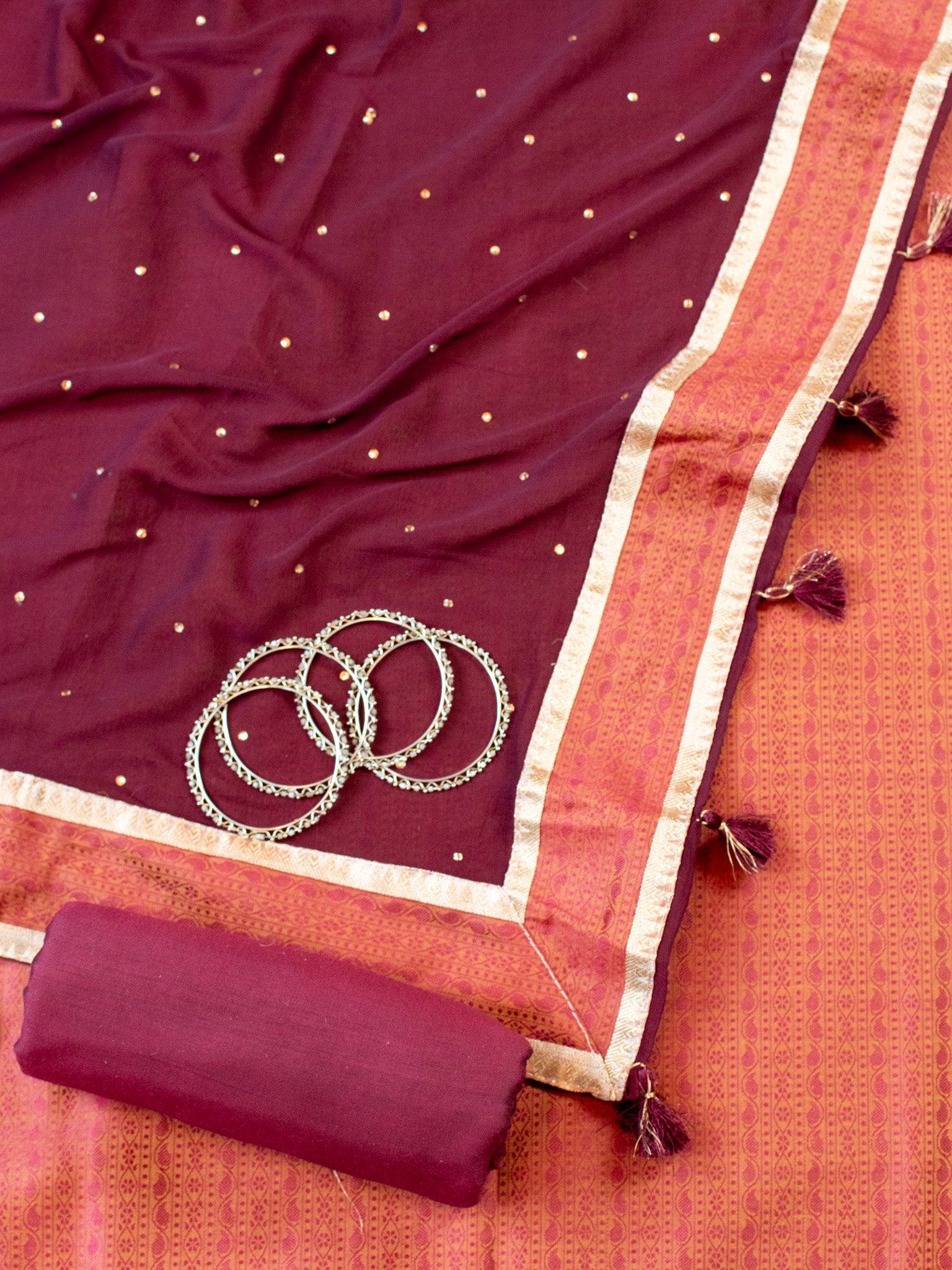 Banarasi Cotton Silk Resham Weaving Salwar Kameez Material With Dupatta- Orange