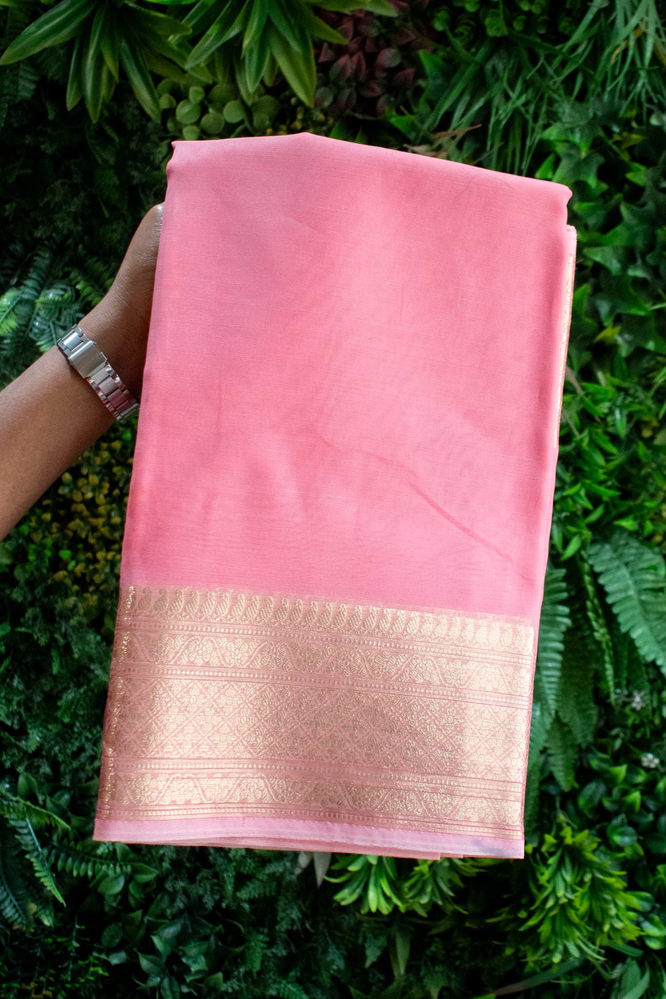 Banarasi Organza Mix Plain Saree With Zari Border-Pink