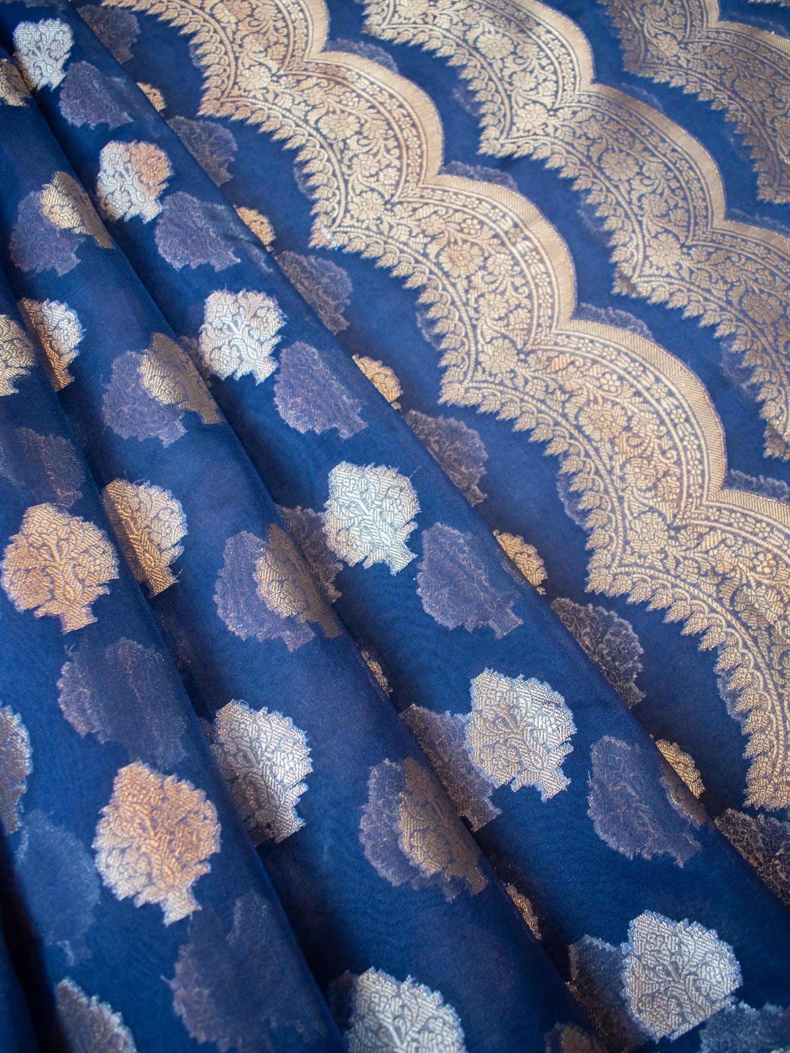 Banarasi Organza Saree With Zari Buta & Border- Blue
