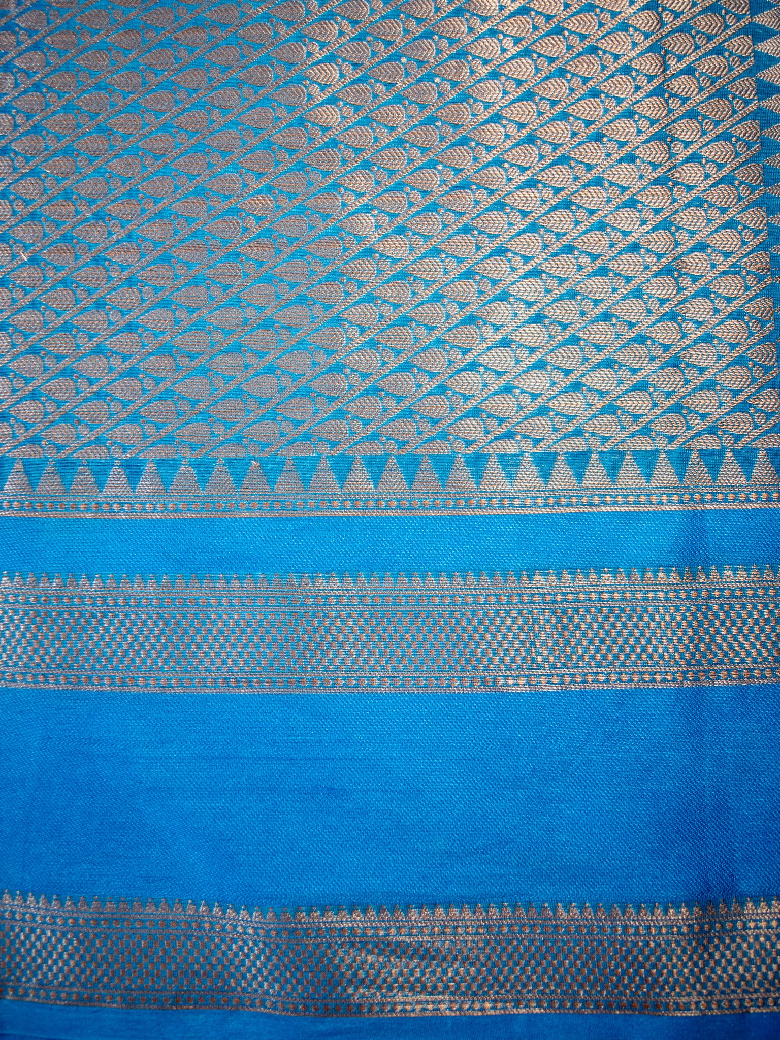 Banarasi Cotton Silk Saree With Silver Zari Border-Blue