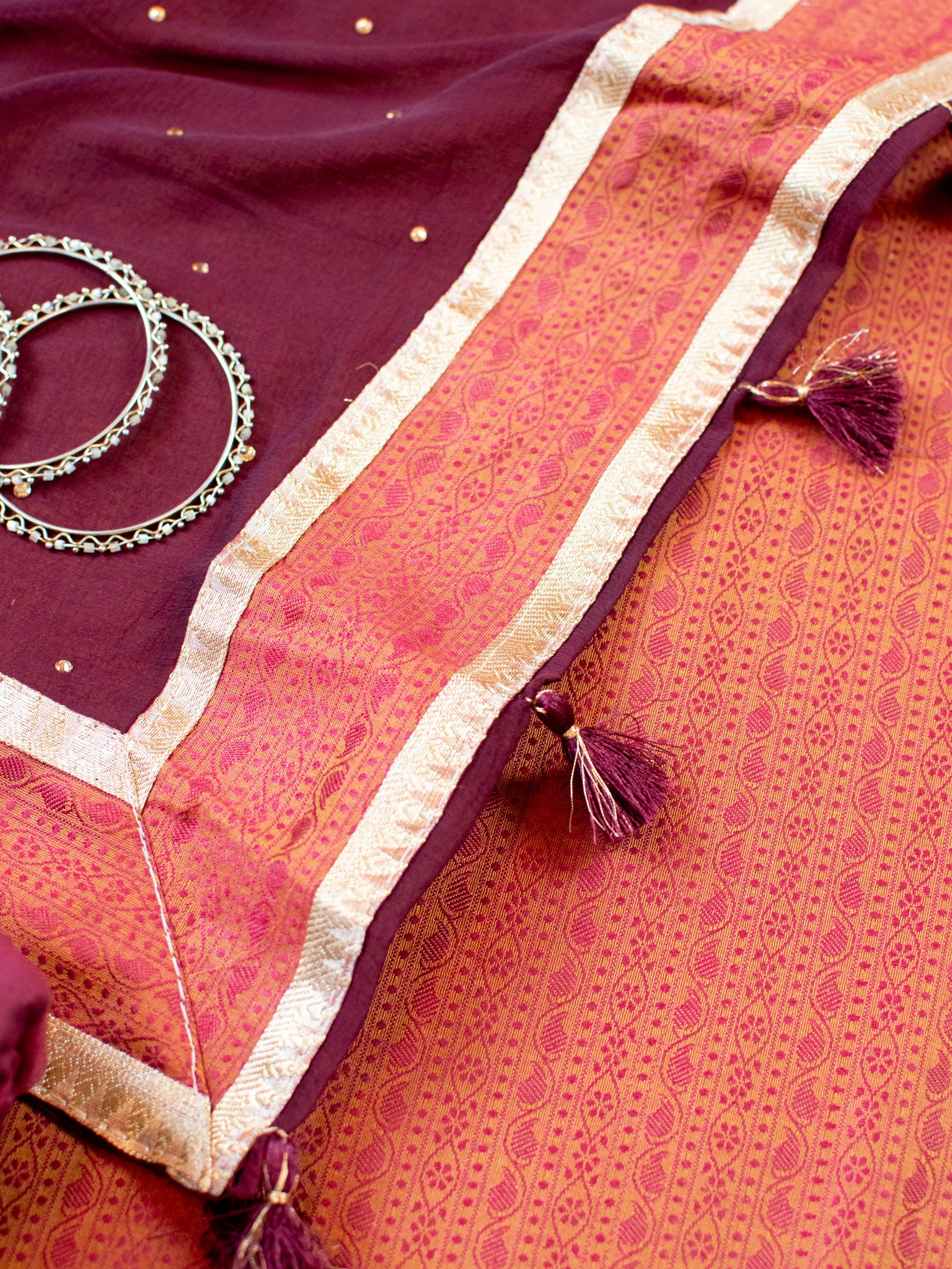 Banarasi Cotton Silk Resham Weaving Salwar Kameez Material With Dupatta- Orange