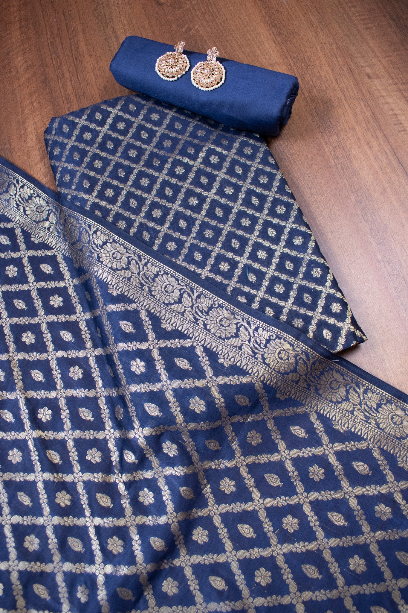 Banarasi Cotton Silk Zari Weaving Salwar Kameez Material-Blue