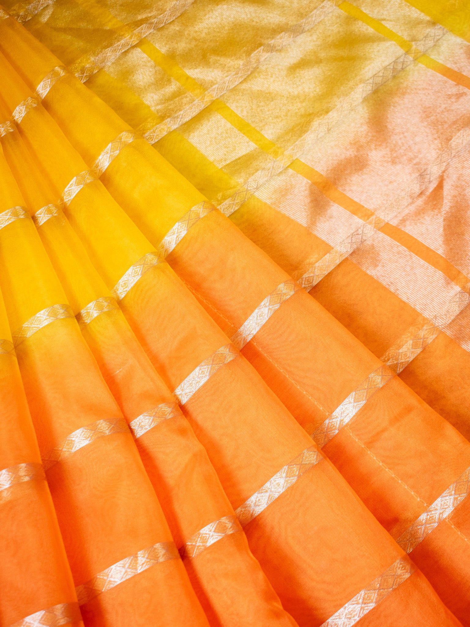 Banarasi Shaded Organza Saree With Zari Weaving-Orange & Yellow