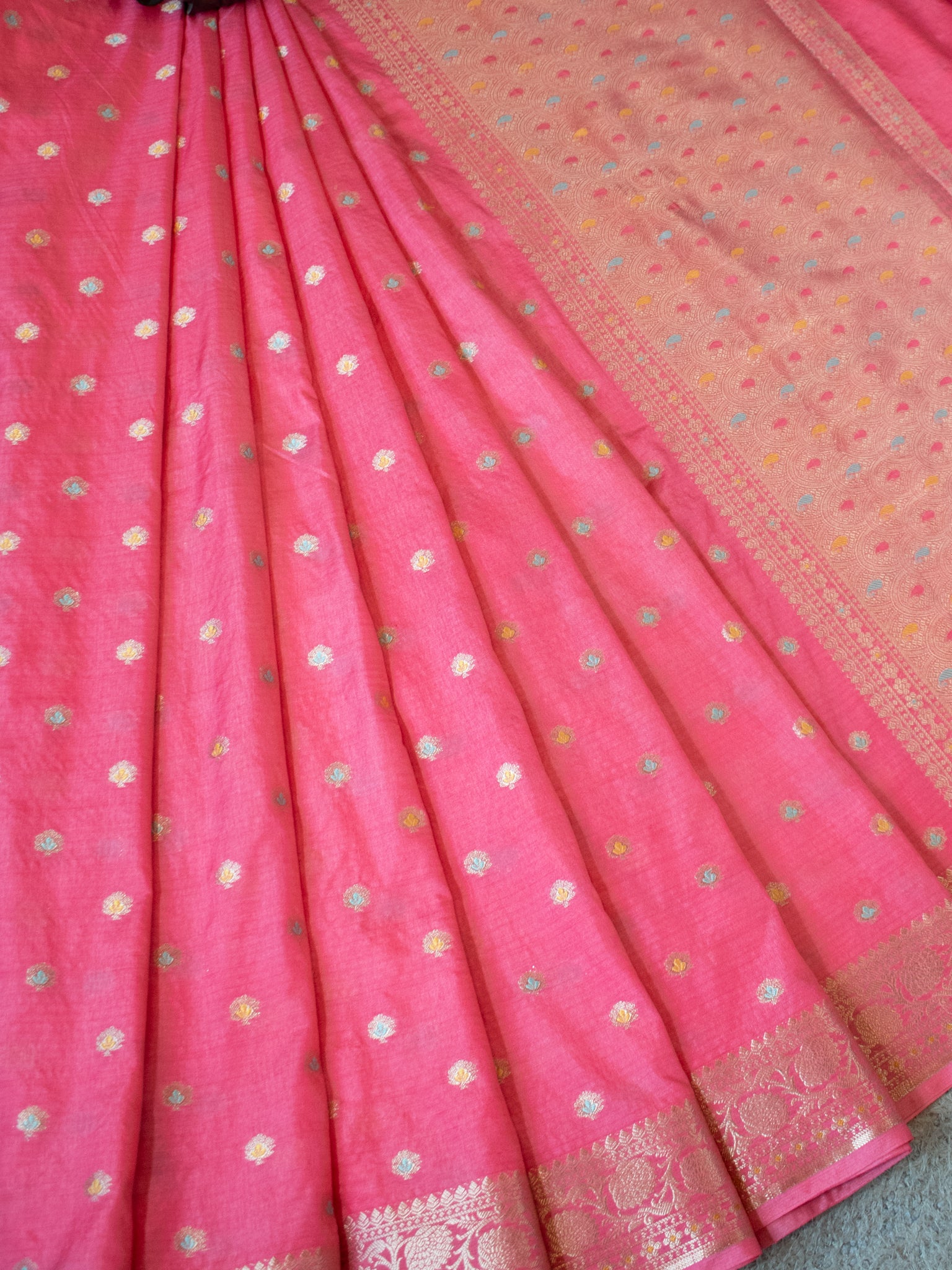 Banarasi Semi Silk Saree With Zari Weaving & Border-Pink