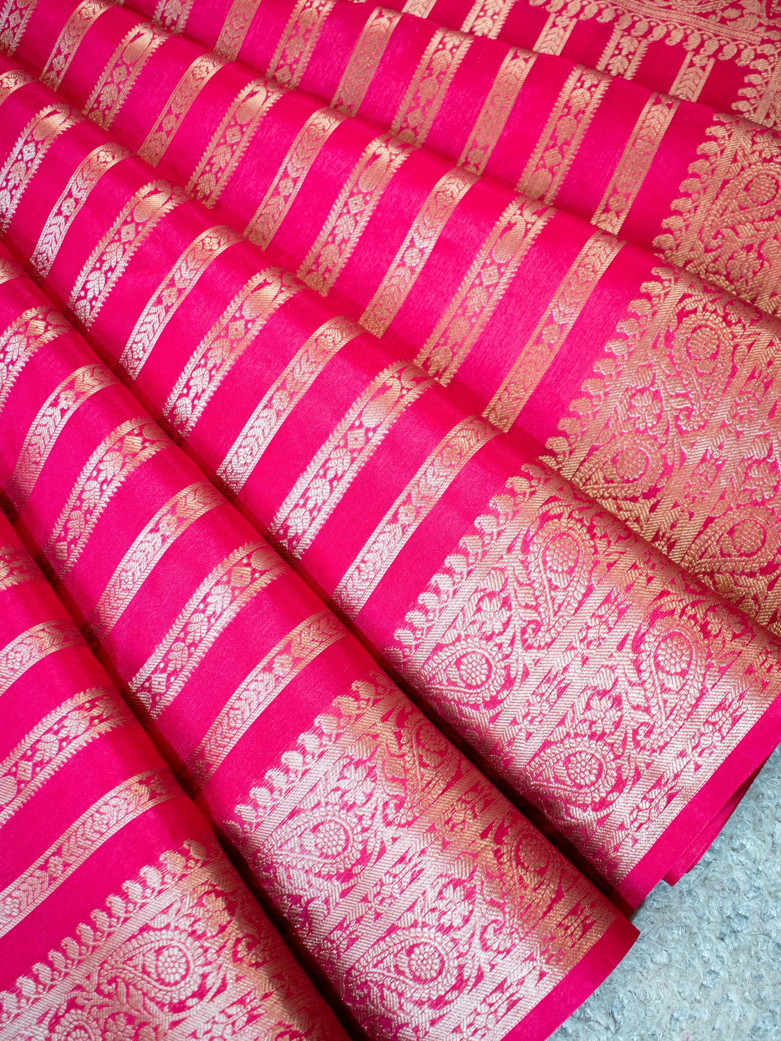 Banarasi Cotton Silk Saree With Copper Zari Border-Pink