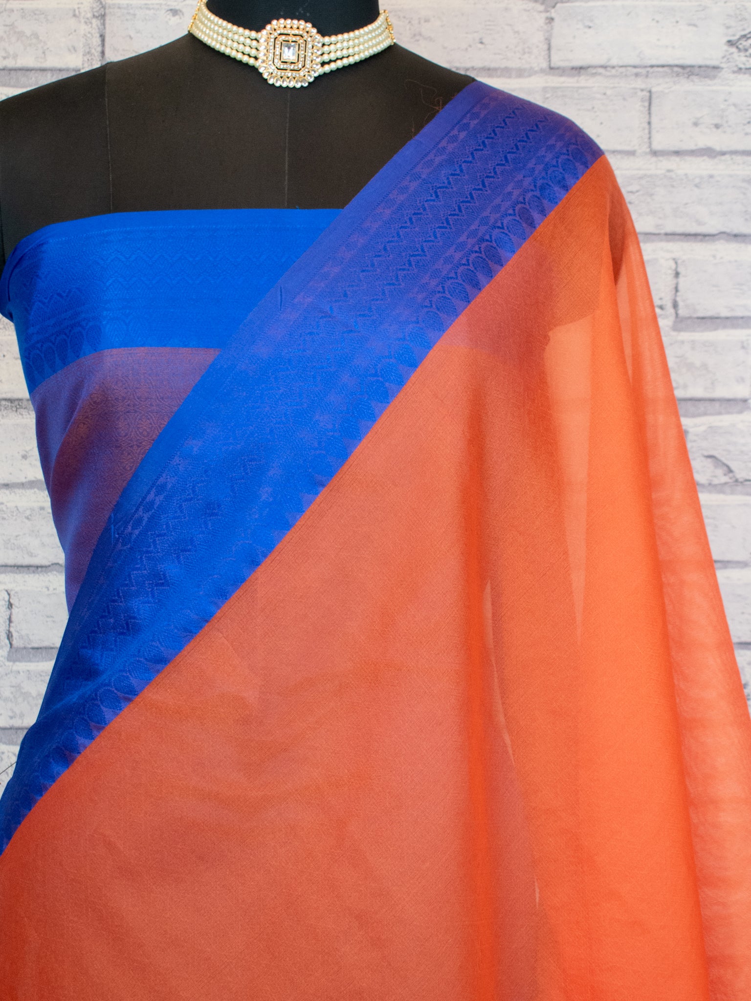 Banarasi Plain Cotton Silk Saree With Contrast Border - Orange