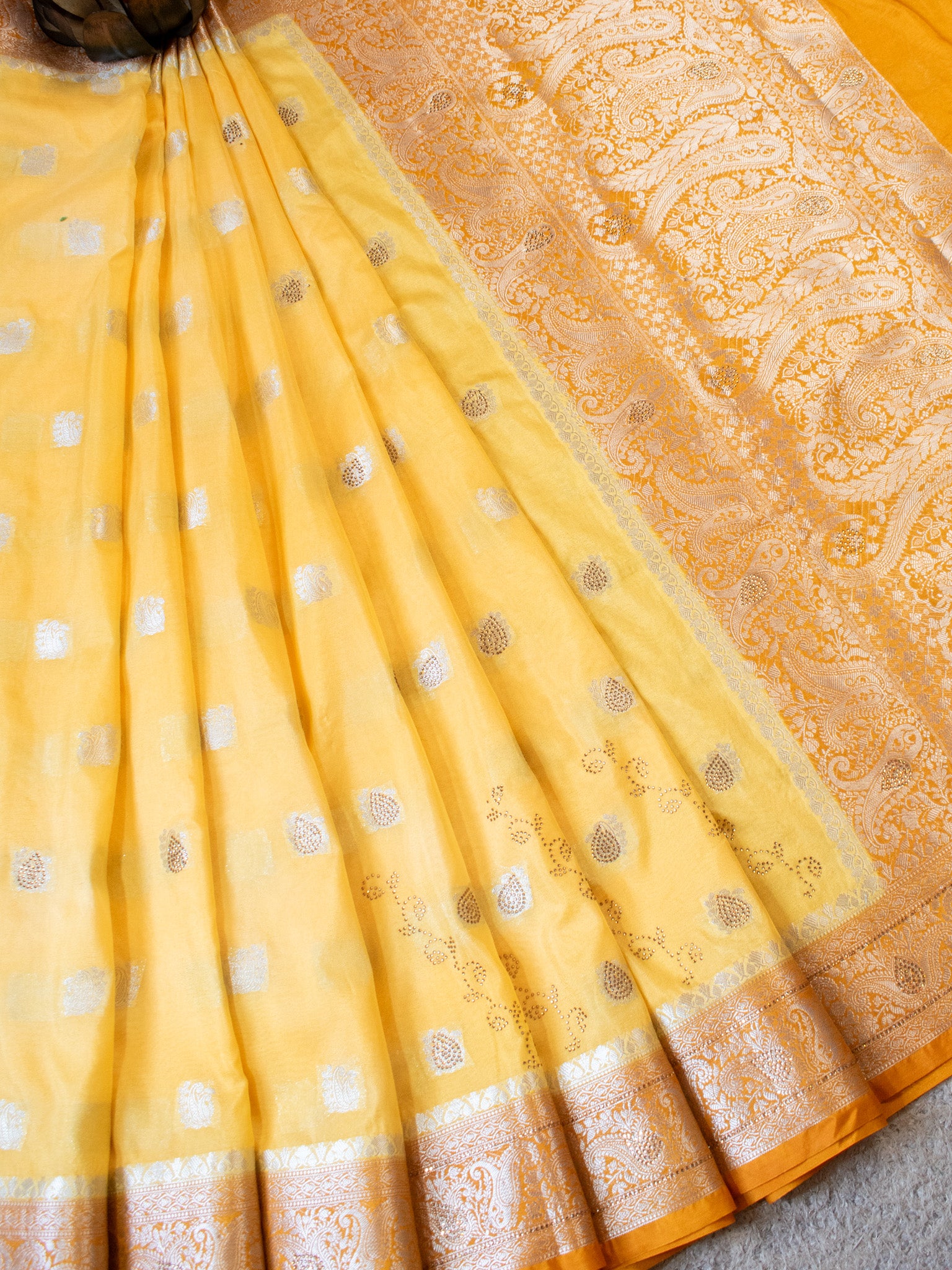Banarasi Semi Silk Saree With Zari Border - Yellow