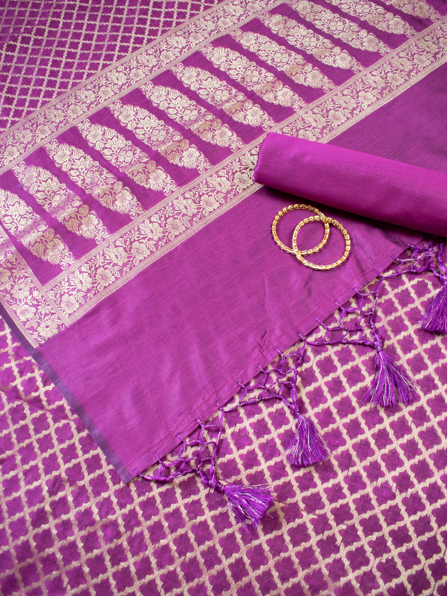 Banarasi Cotton Silk Zari Weaving Salwar Kameez Material-Purple