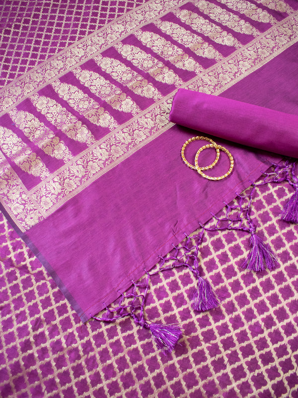 Banarasi Cotton  Silk Zari Weaving Salwar Kameez Material-Purple