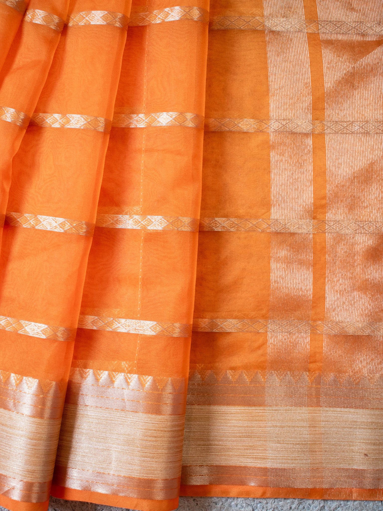 Banarasi Shaded Organza Saree With Zari Weaving-Orange & Yellow
