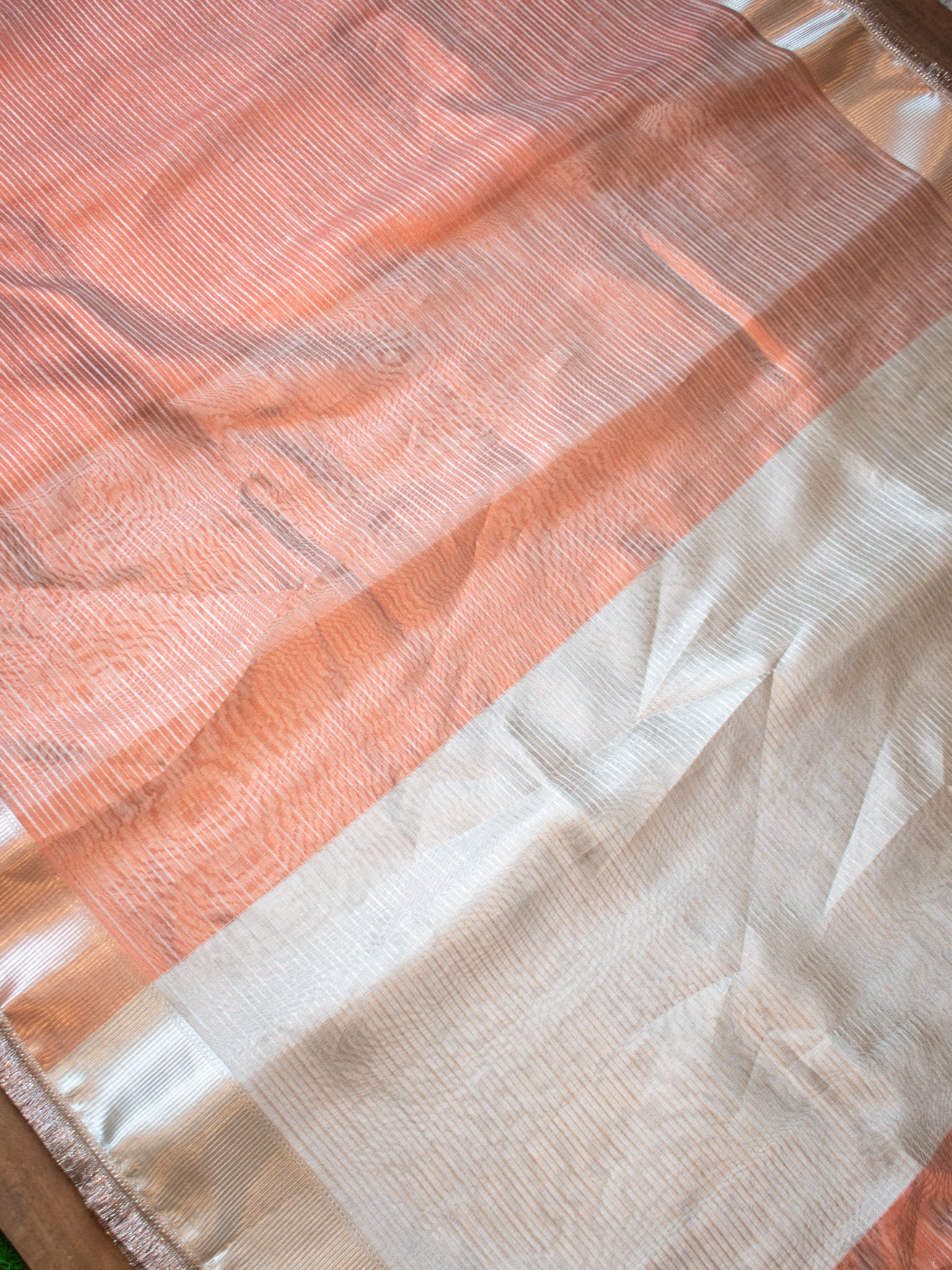 Banarasi Tissue Saree with Lace Border- Peach