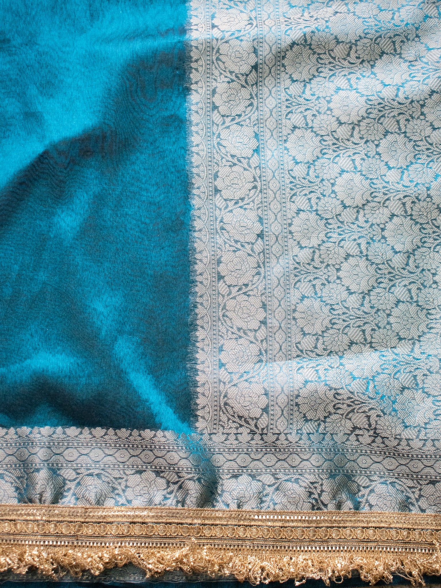Banarasi Tissue Saree With Zari Weaving &Lace Border - Blue