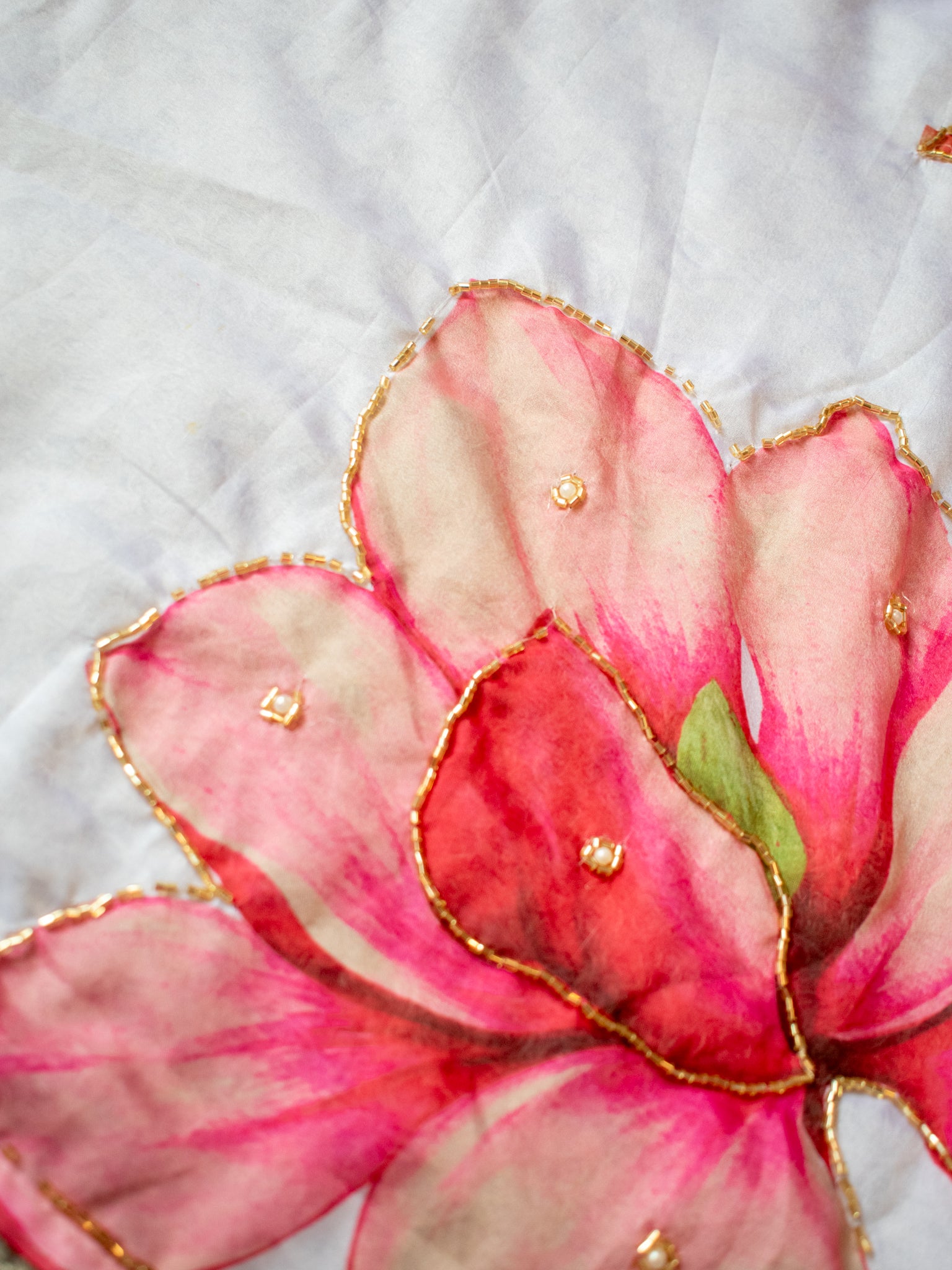 Semi Satin Floral Saree - White