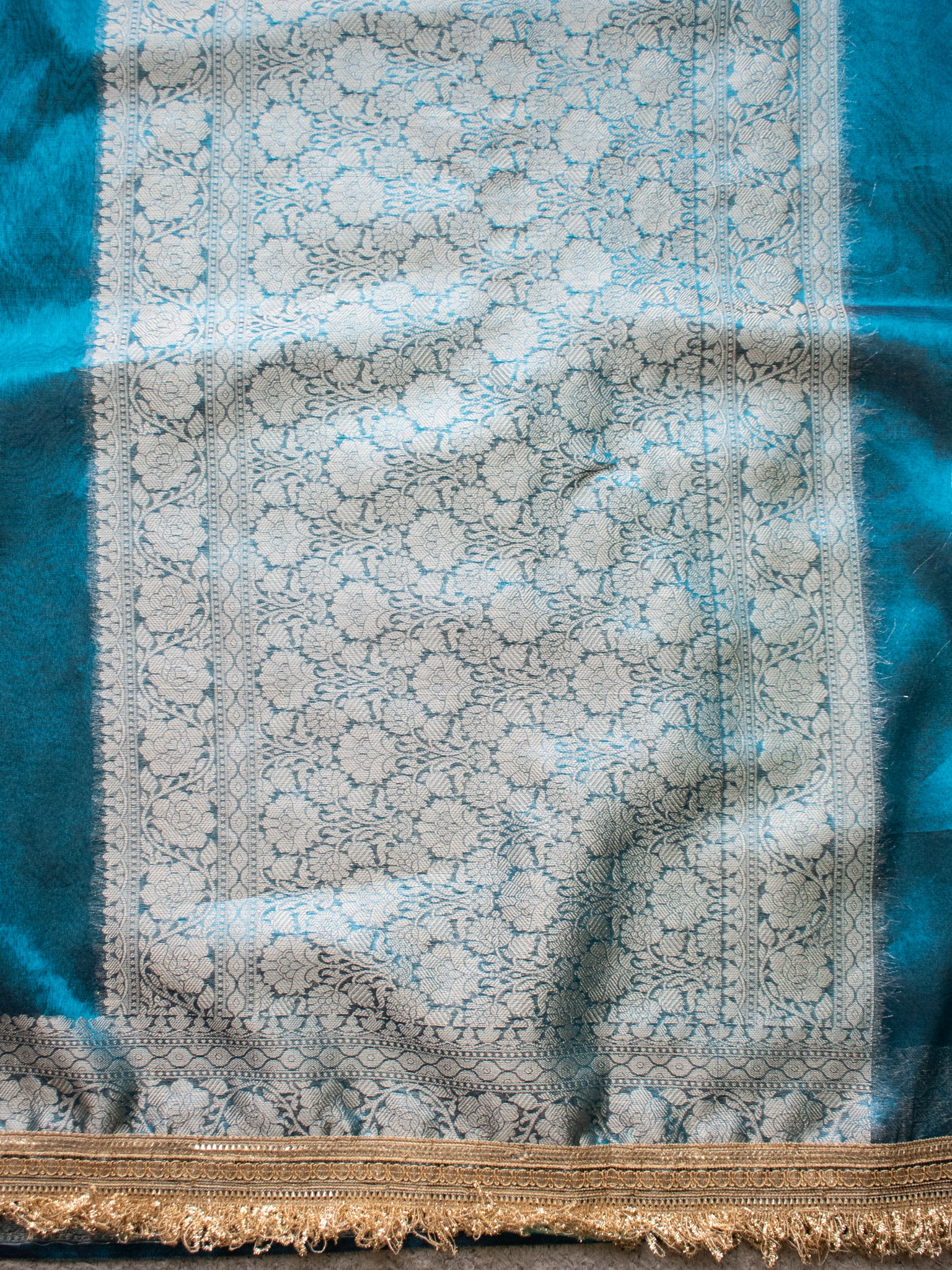 Banarasi Tissue Saree With Zari Weaving &Lace Border - Blue