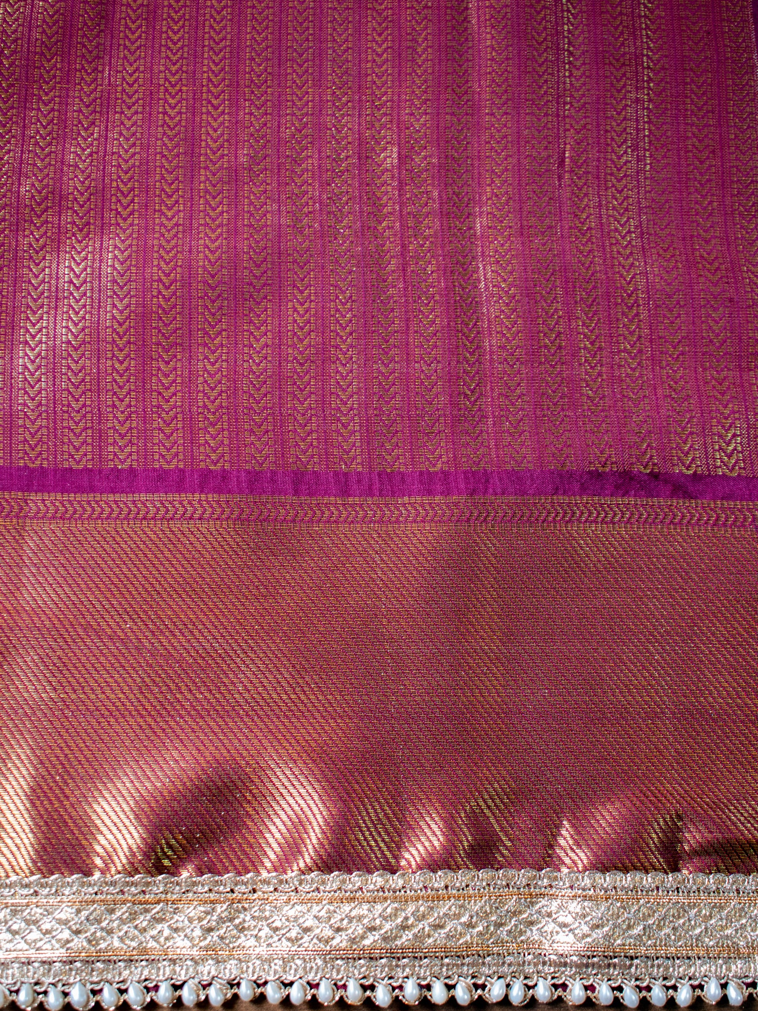 Brown Zari Banarasi Tissue Saree with Weaving & Lace Border