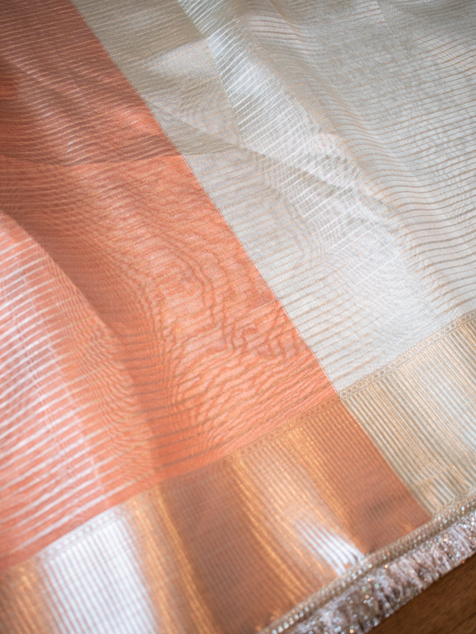 Banarasi Tissue Saree with Lace Border- Peach