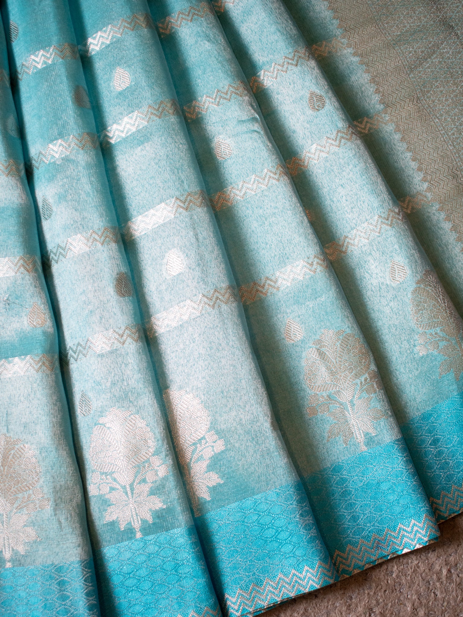 Banarasi Soft Tissue Saree With Weaving & Border - Aqua Blue
