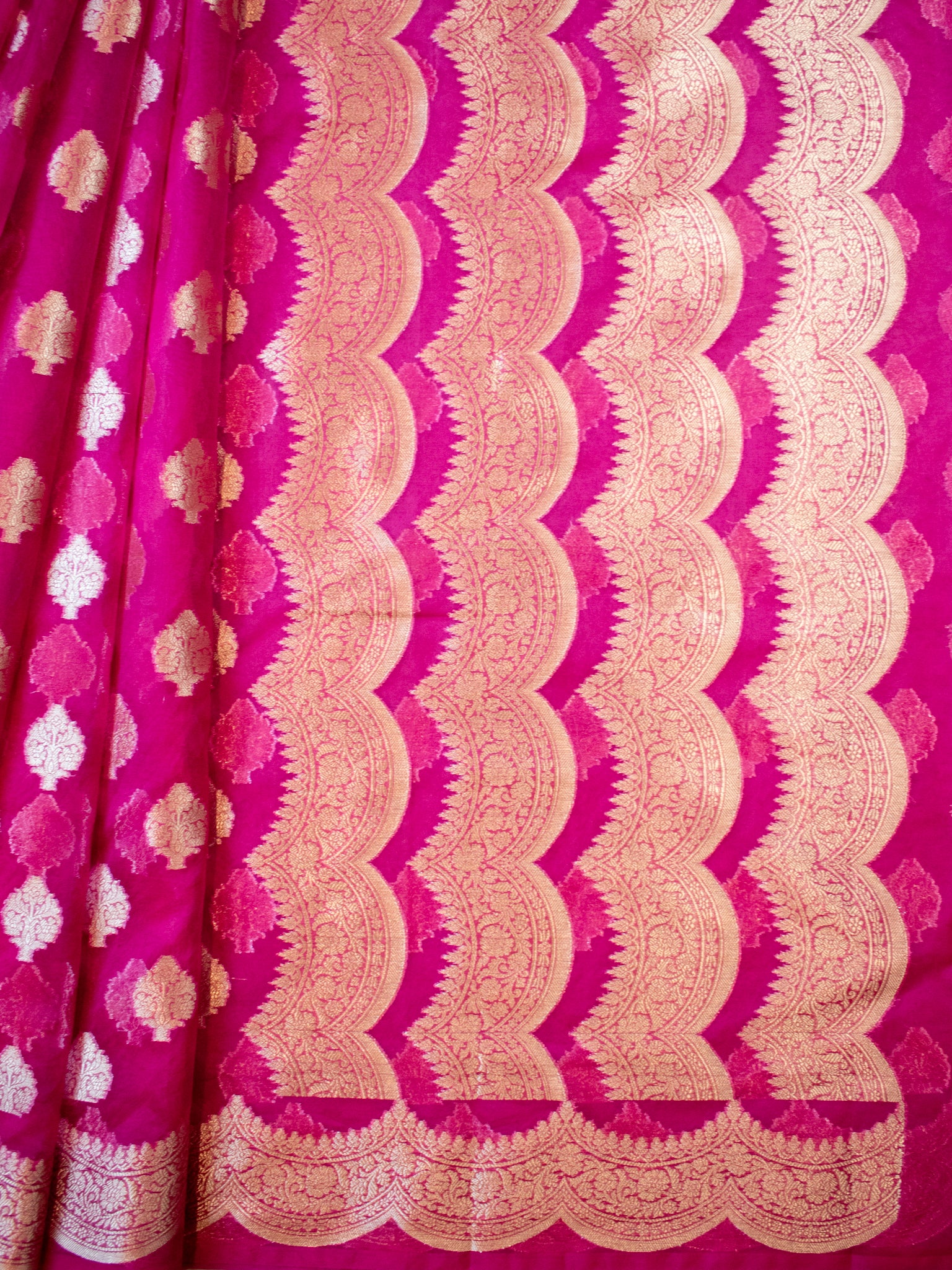Banarasi Organza Saree With Zari Buta & Border- Magenta