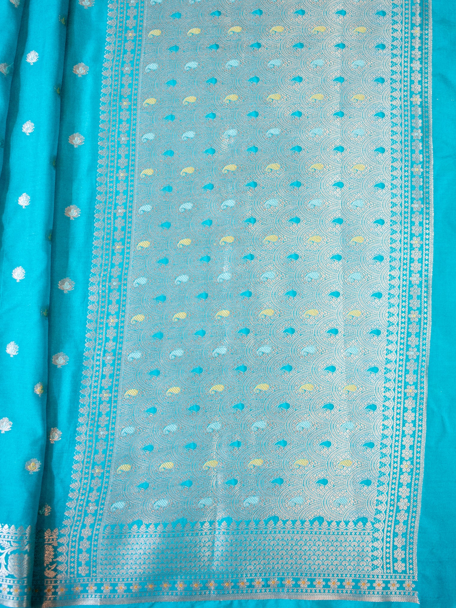 Banarasi Semi Silk Saree With Zari Weaving & Border-Blue