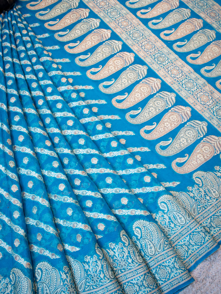 Banarasi Pure Georgette Saree With Resham Weaving-Blue