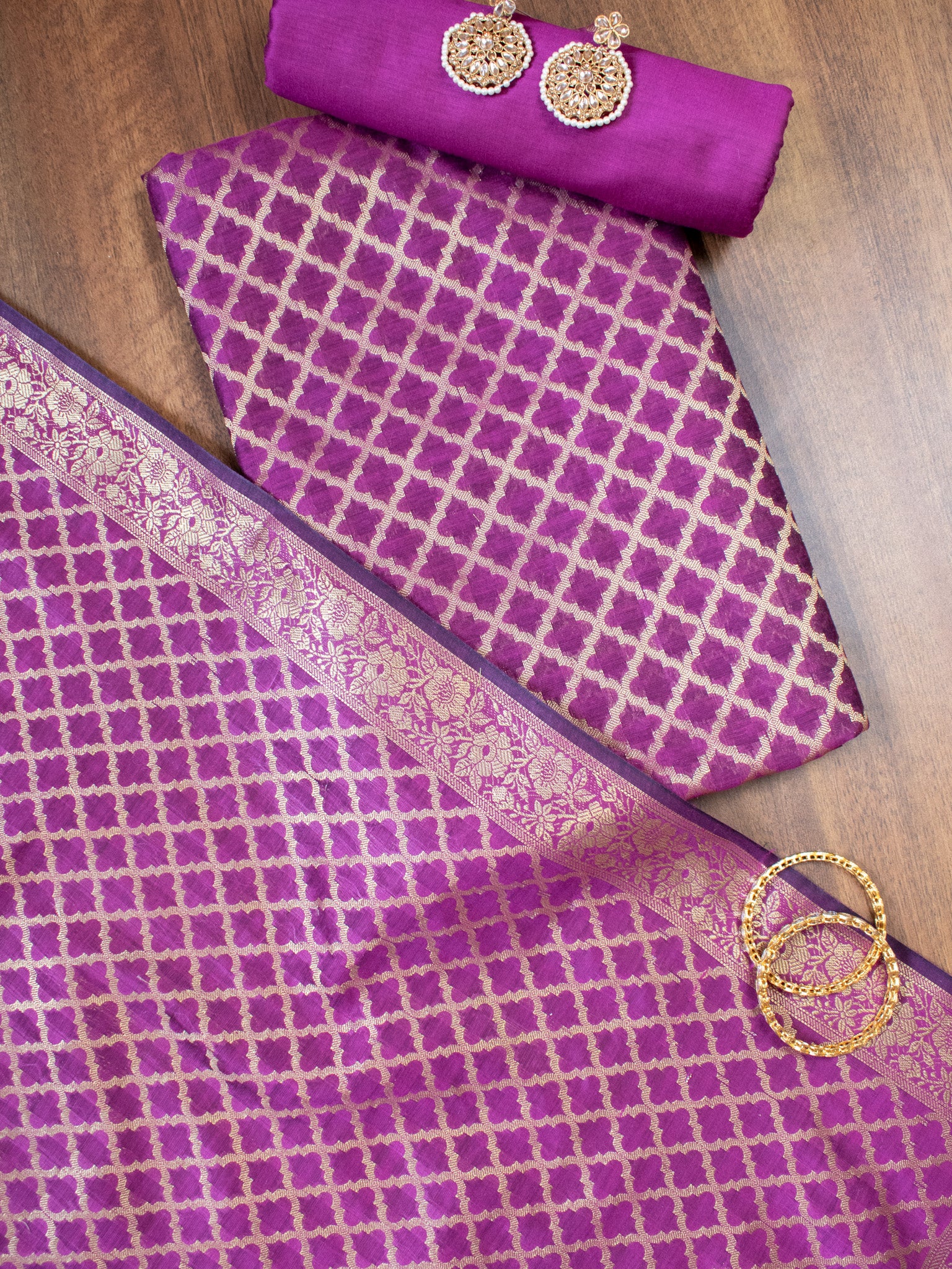 Banarasi Cotton Silk Zari Weaving Salwar Kameez Material-Purple