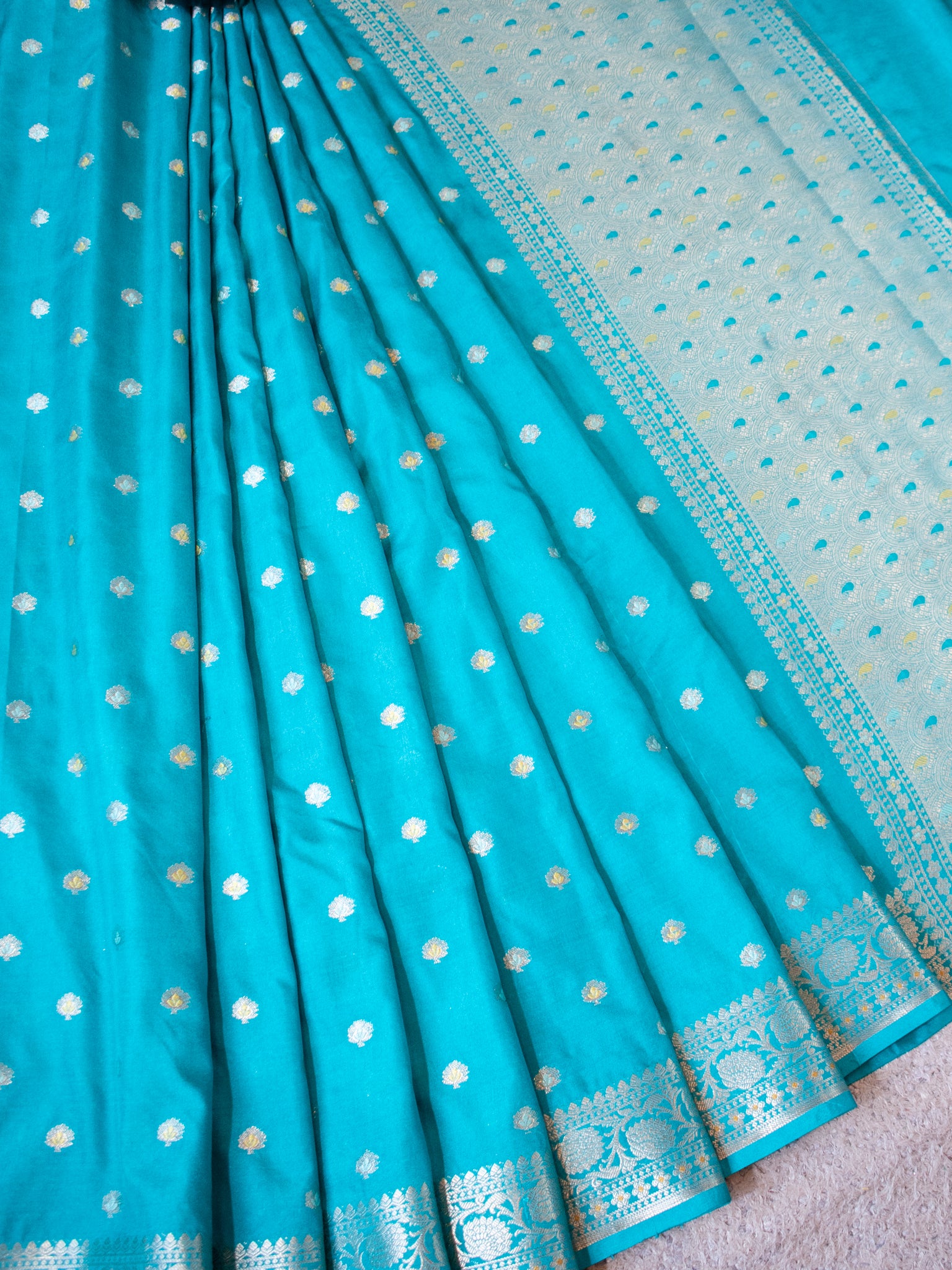 Banarasi Semi Silk Saree With Zari Weaving & Border-Blue
