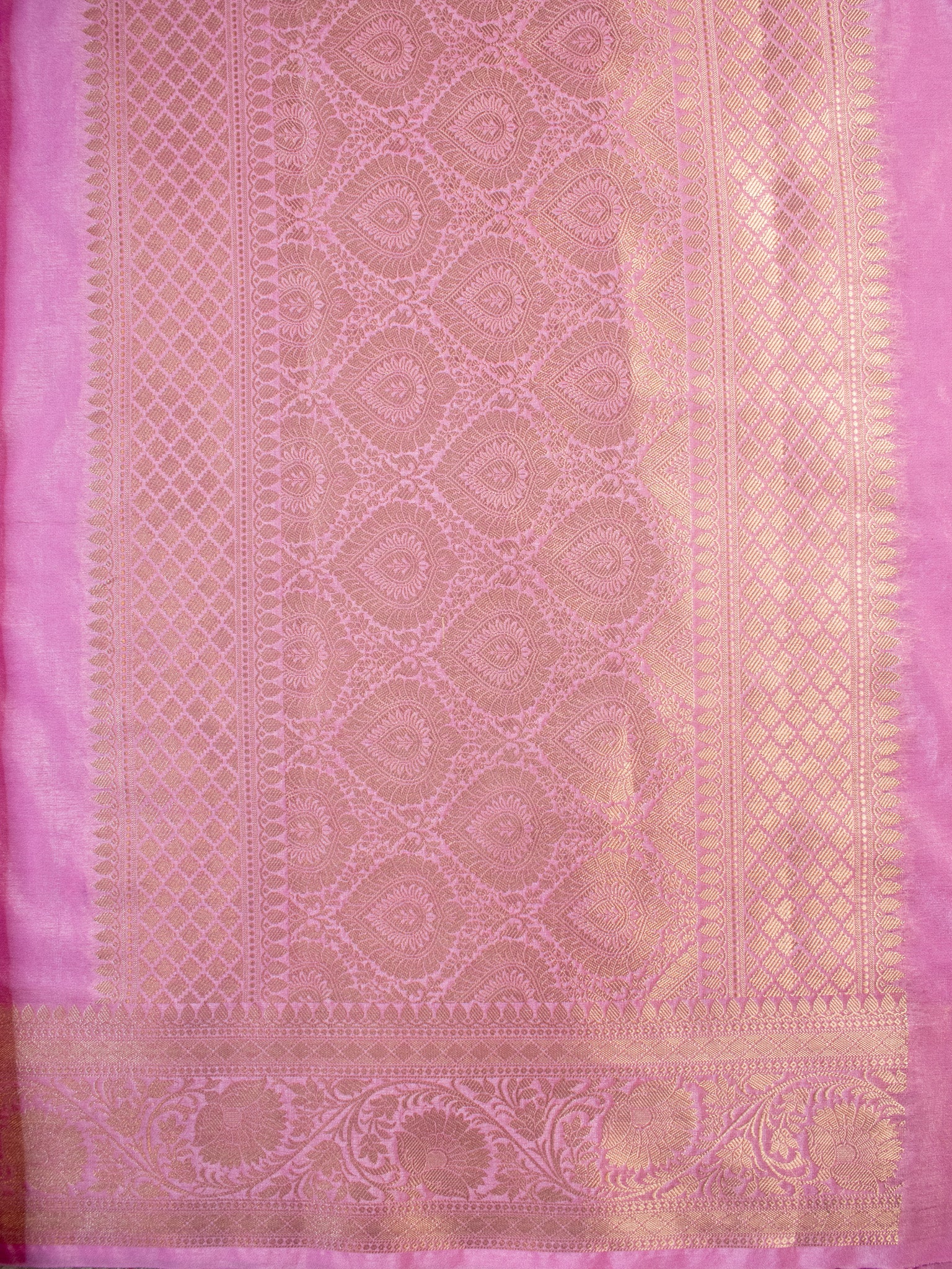 Banarasi Cotton Silk Saree with Plain Border-Pink