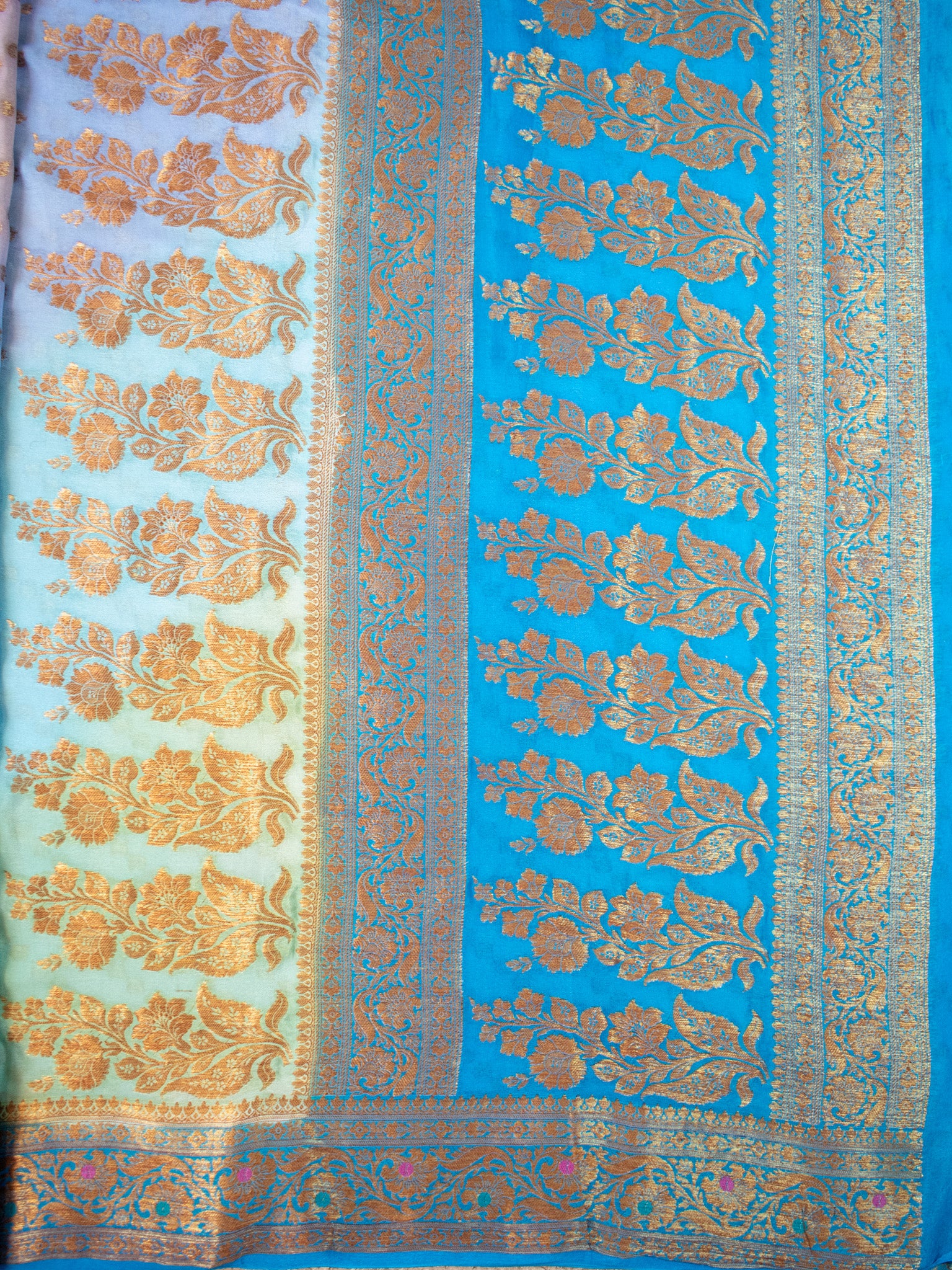 Banaras Pure Georgette Shaded Saree With Antique Resham Weaving- Sky Blue