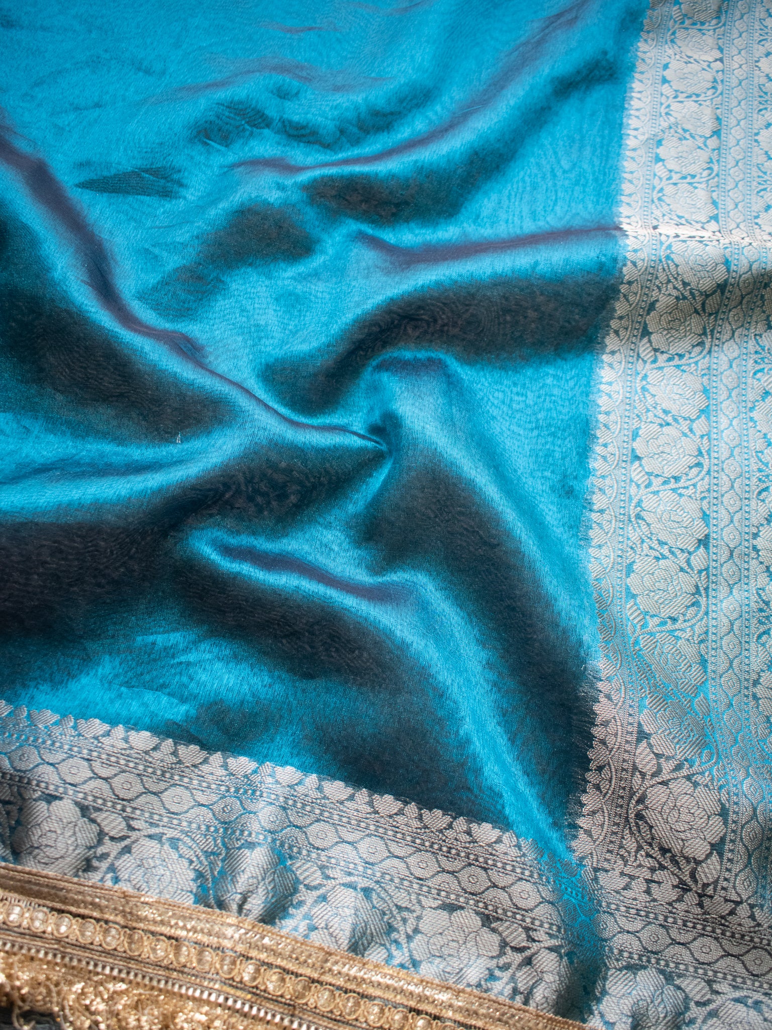 Banarasi Tissue Saree With Zari Weaving &Lace Border - Blue
