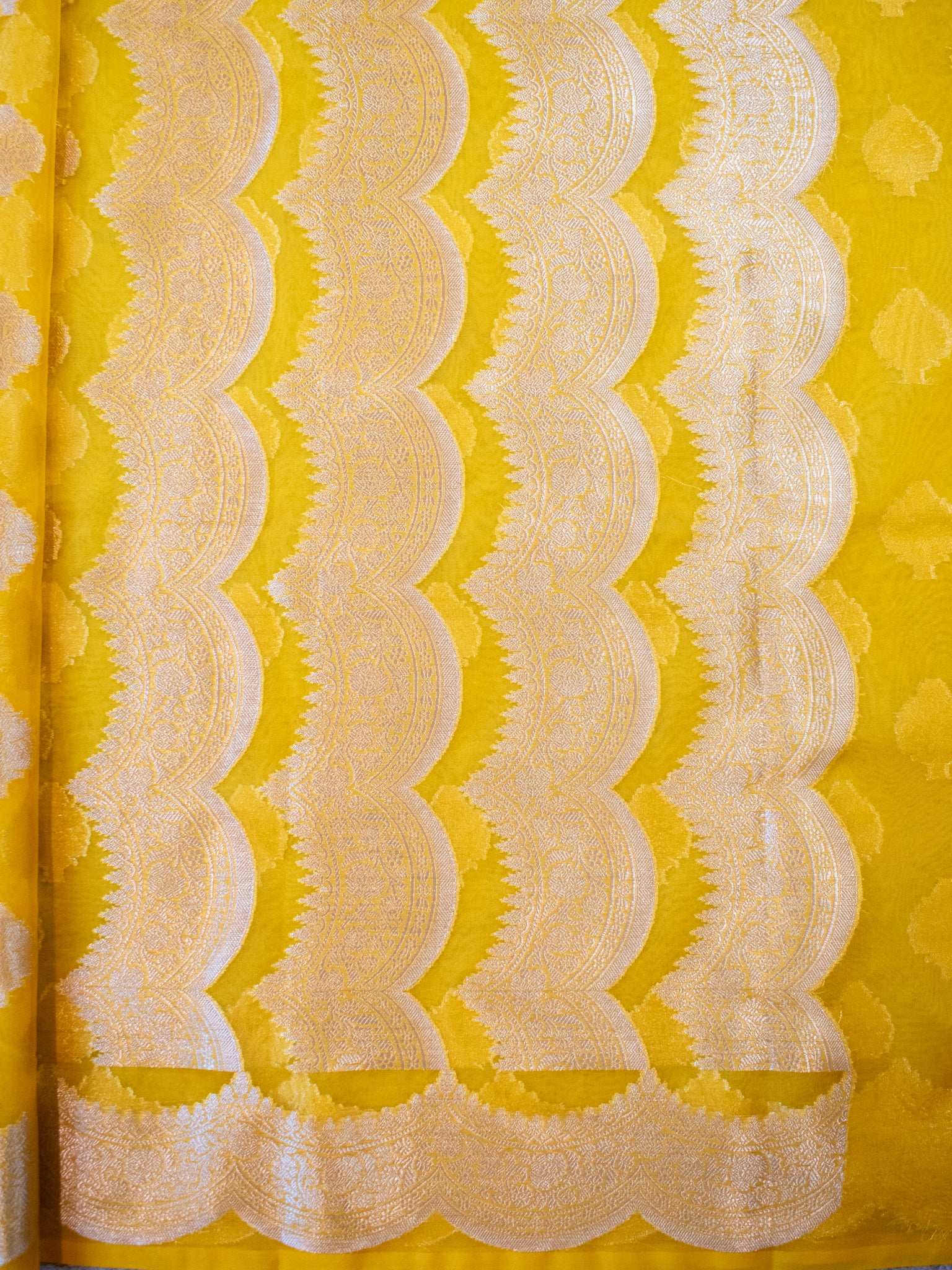 Banarasi Organza Saree With Zari Buta & Border- Yellow
