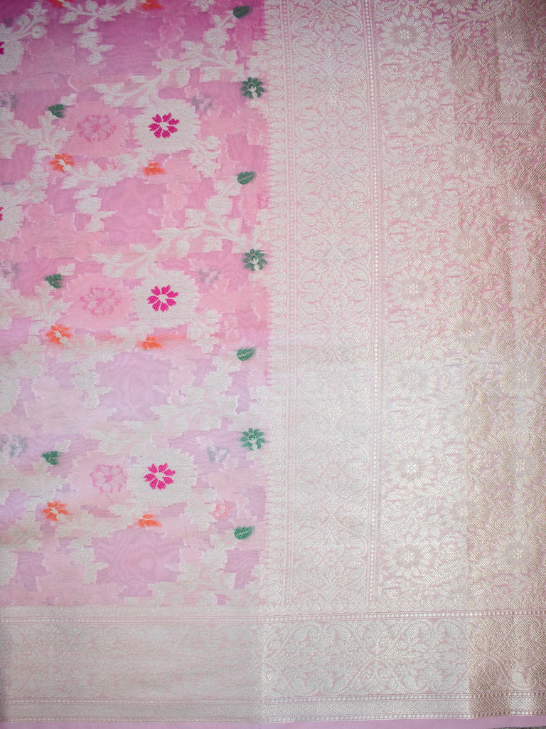 Banarasi Shaded Semi Silk Saree With Jaal Zari & Meena Weaving-Pink