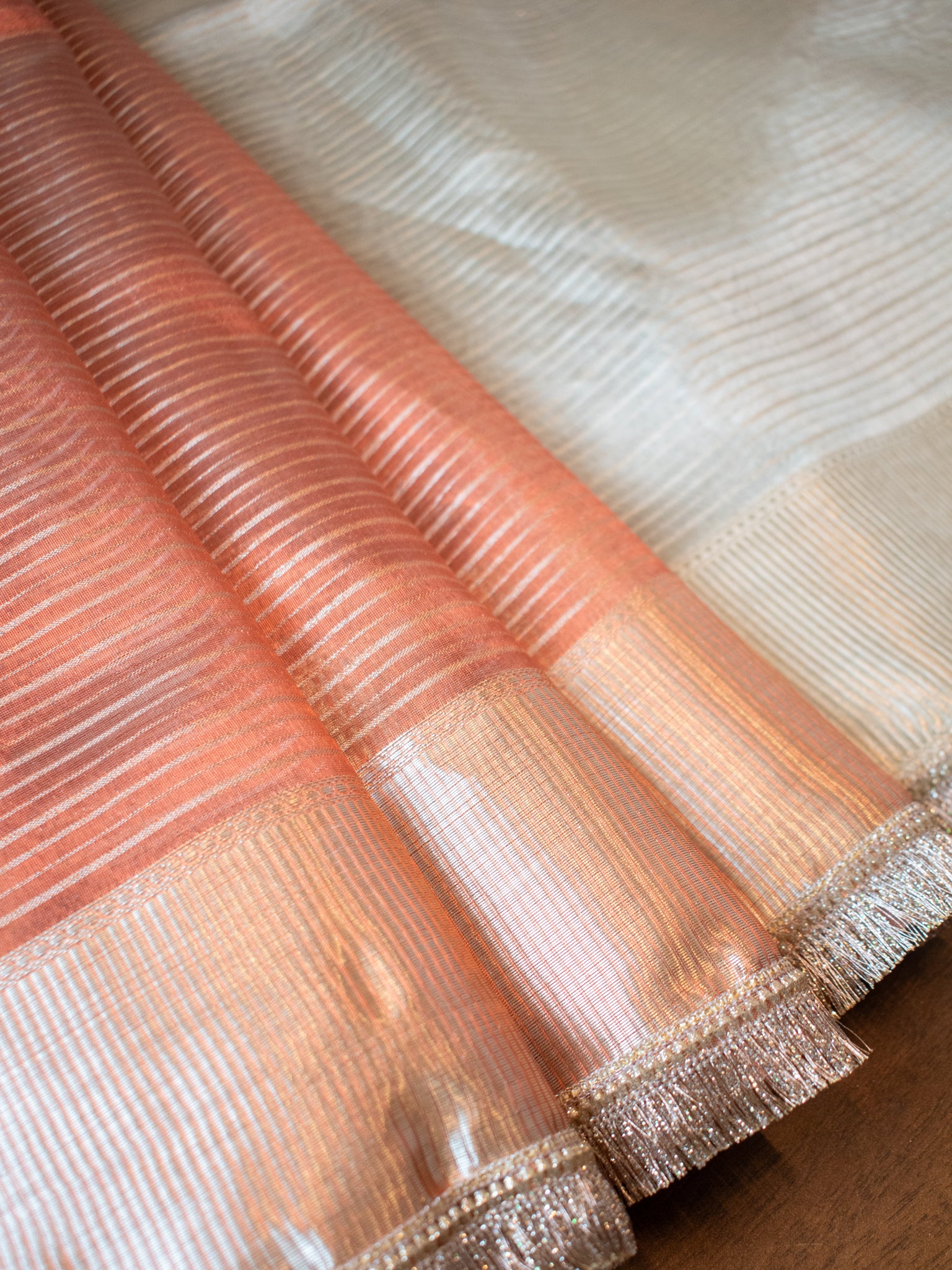 Banarasi Tissue Saree with Lace Border- Peach