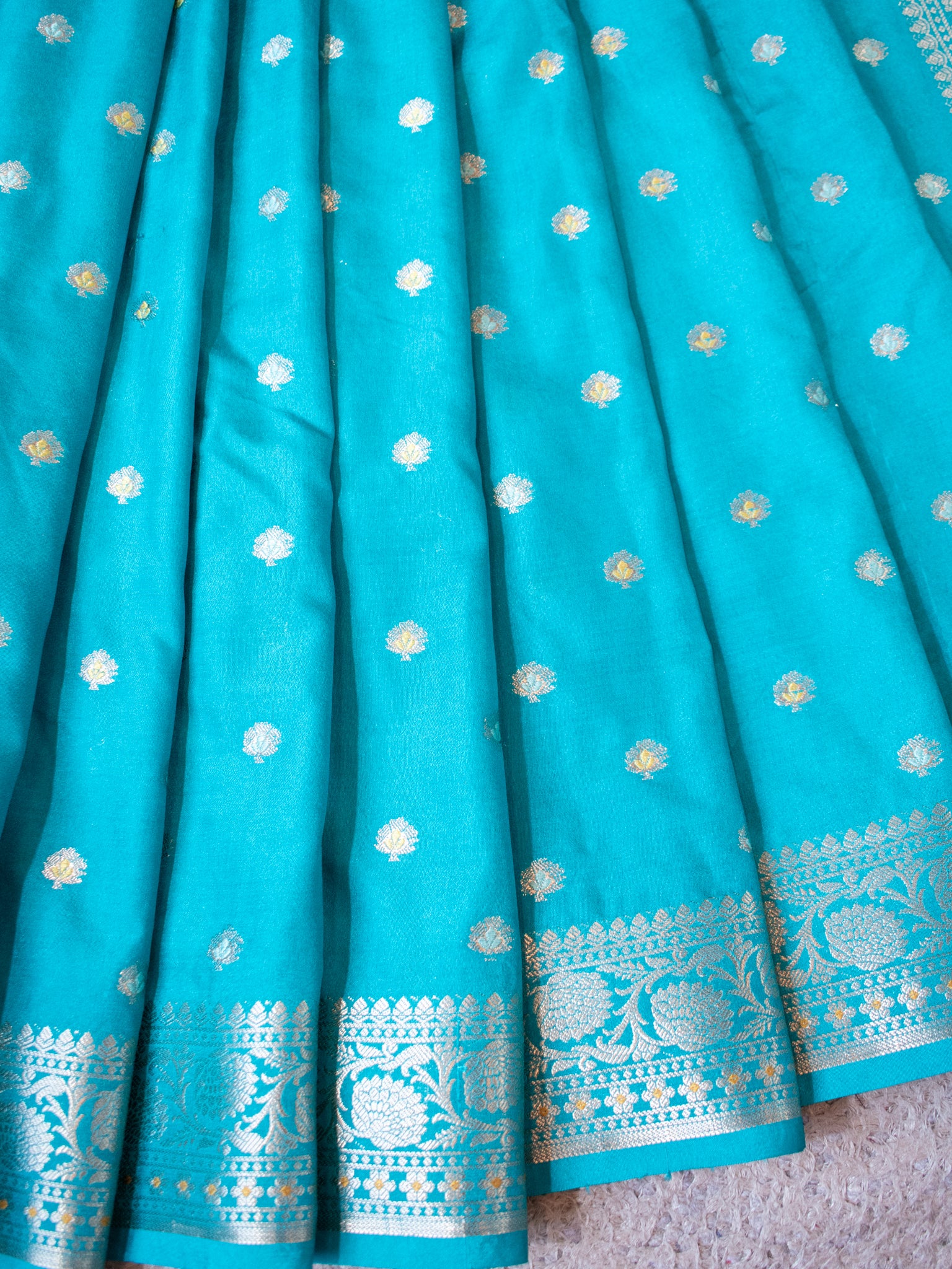 Banarasi Semi Silk Saree With Zari Weaving & Border-Blue