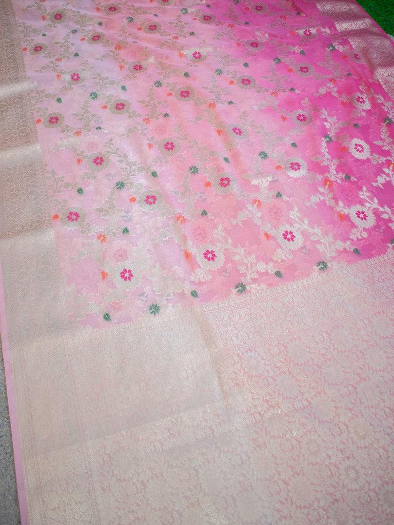 Banarasi Shaded Semi Silk Saree With Jaal Zari & Meena Weaving-Pink