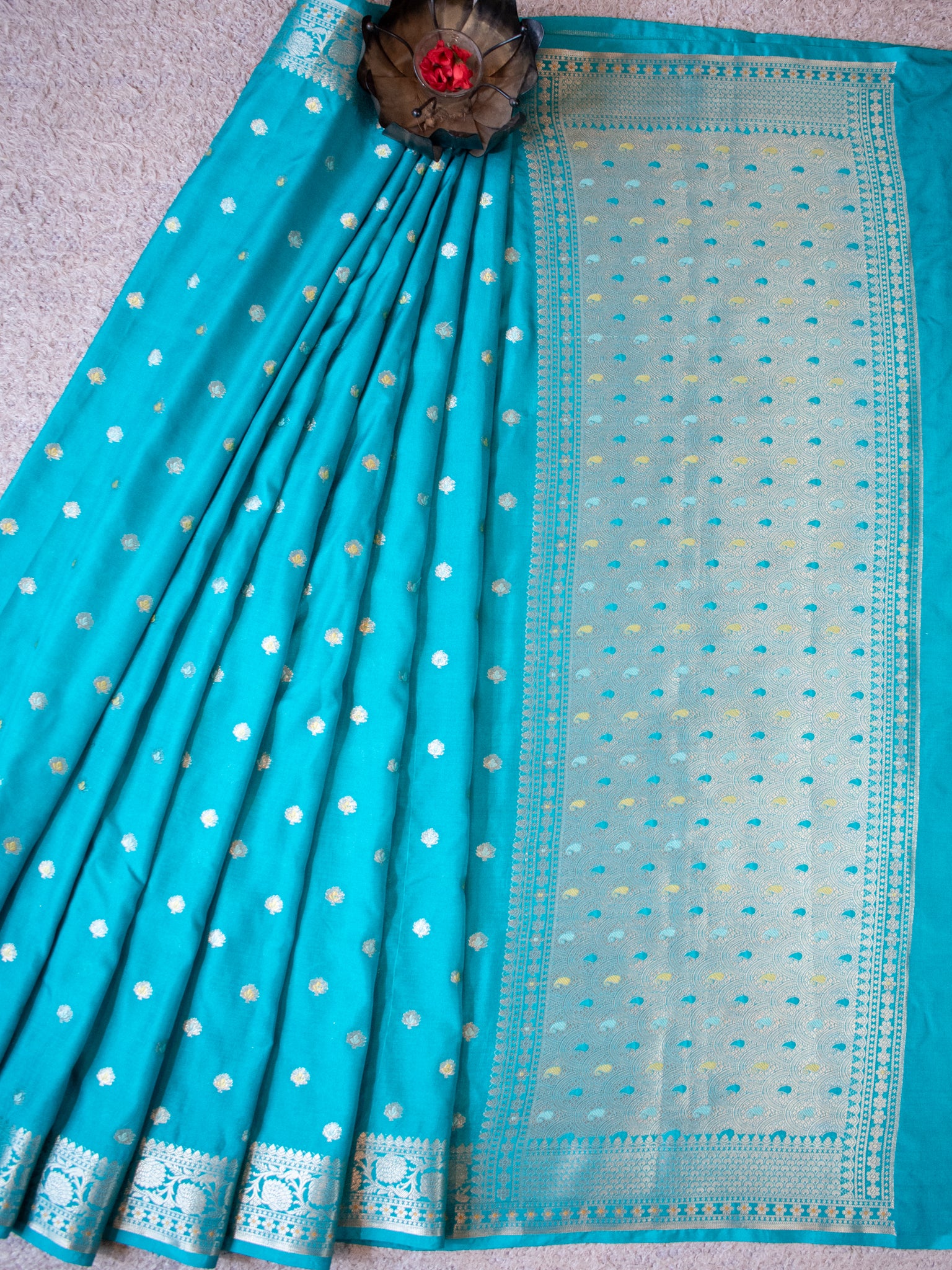 Banarasi Semi Silk Saree With Zari Weaving & Border-Blue