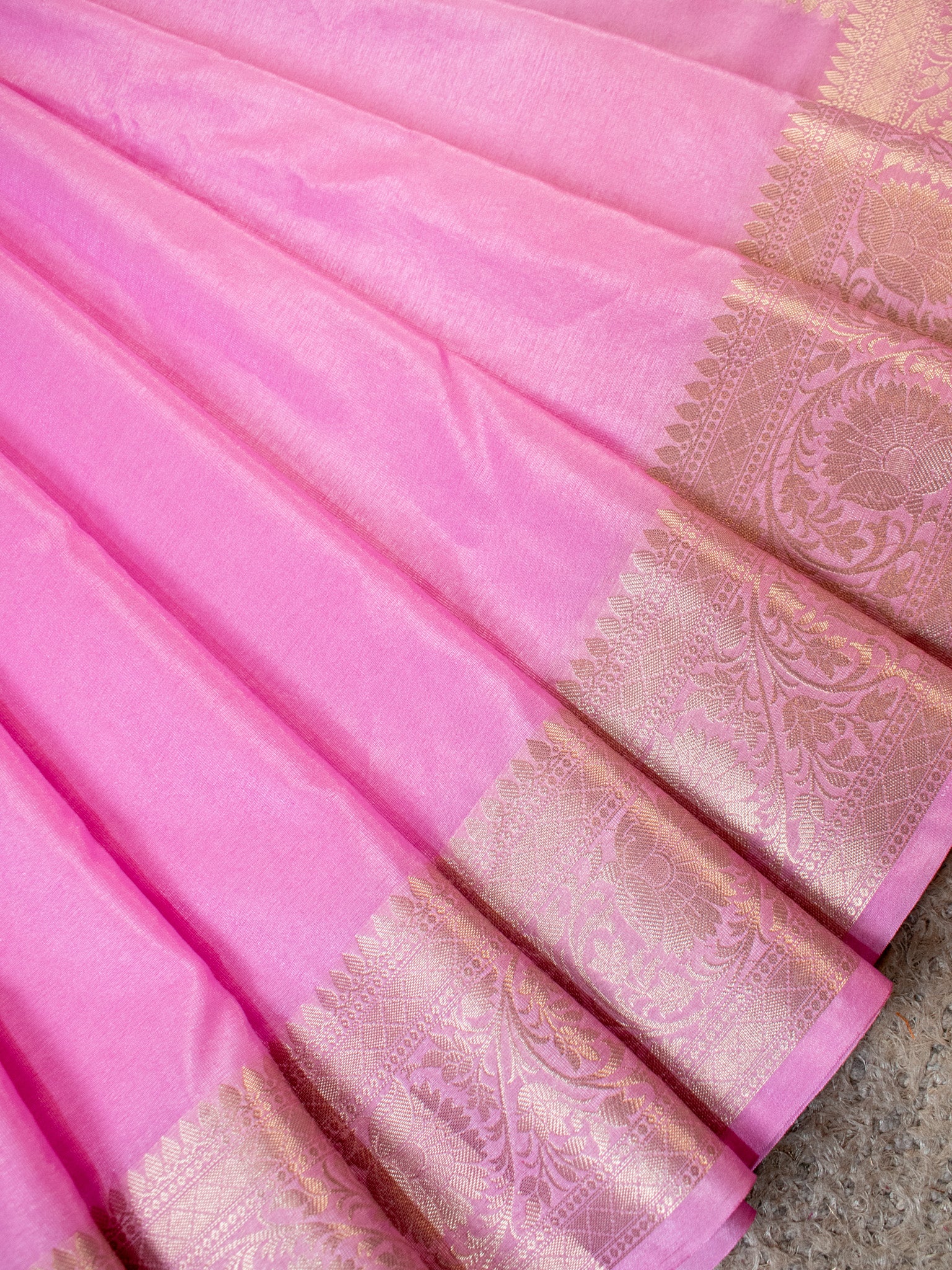 Banarasi Cotton Silk Saree with Plain Border-Pink